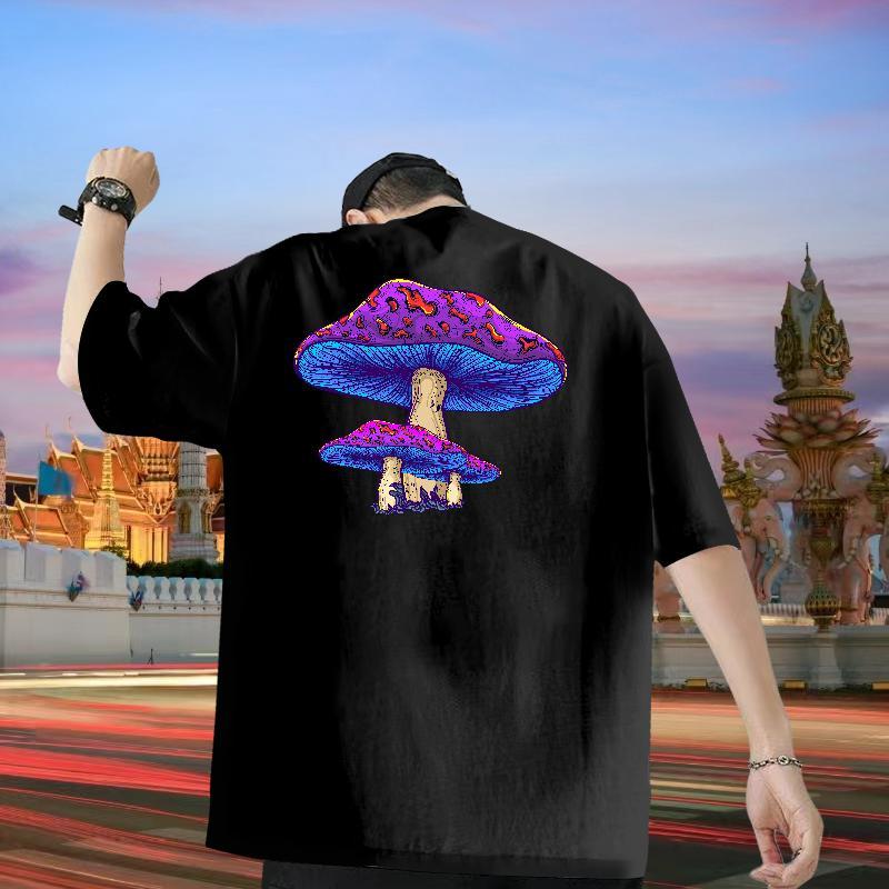 Free Shipping Man T Shirts 230g 100% Cotton mushroom Street Polos Short Sleeve O-Neck Loose Fit Tshirt for Man Woman Anime