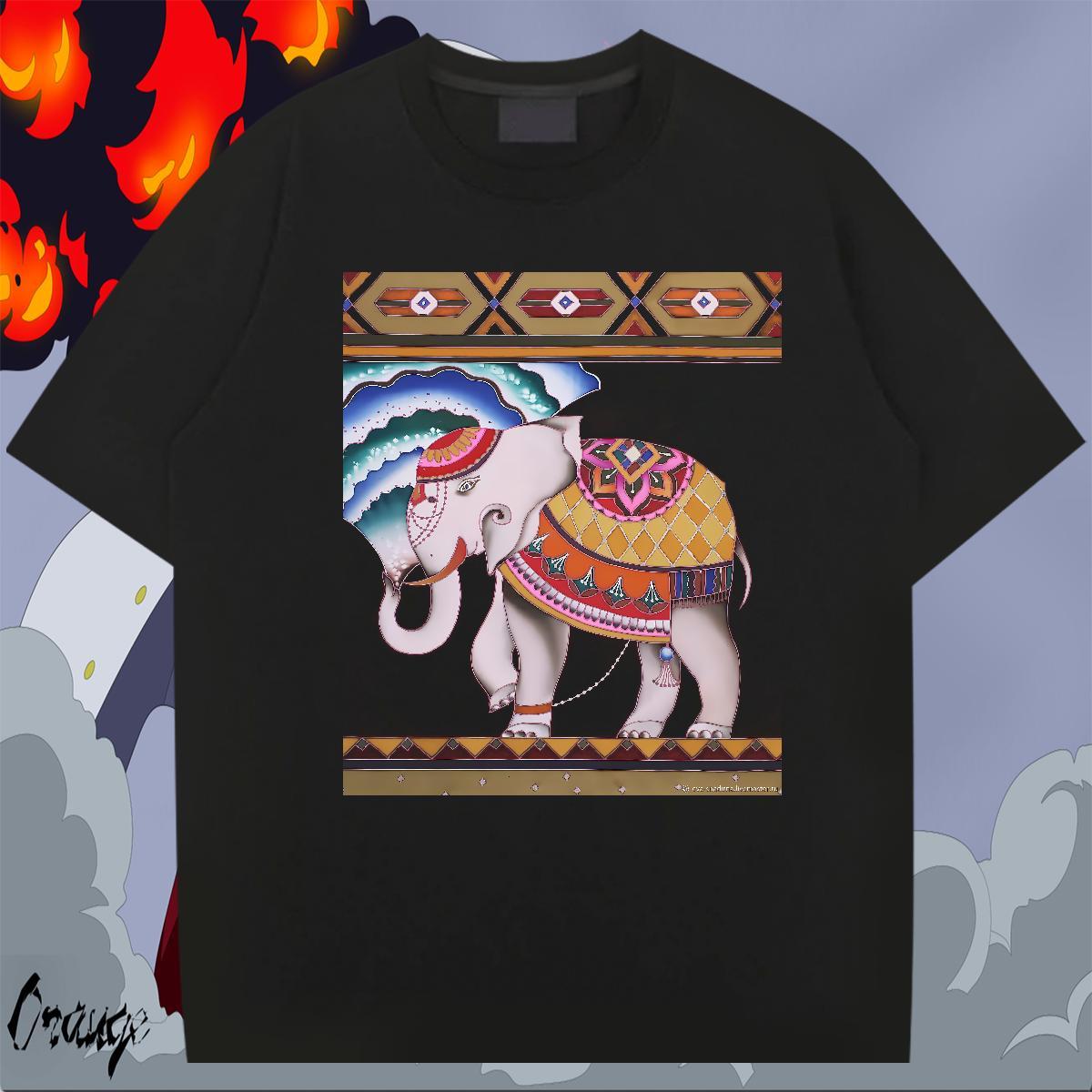 Loose Fit Couples T Shirts 230g Pure Cotton Outdoor Elephant Custom Print Oversized O-Neck Short Sleeve Wholesale T Shirts Men Tees Shirts