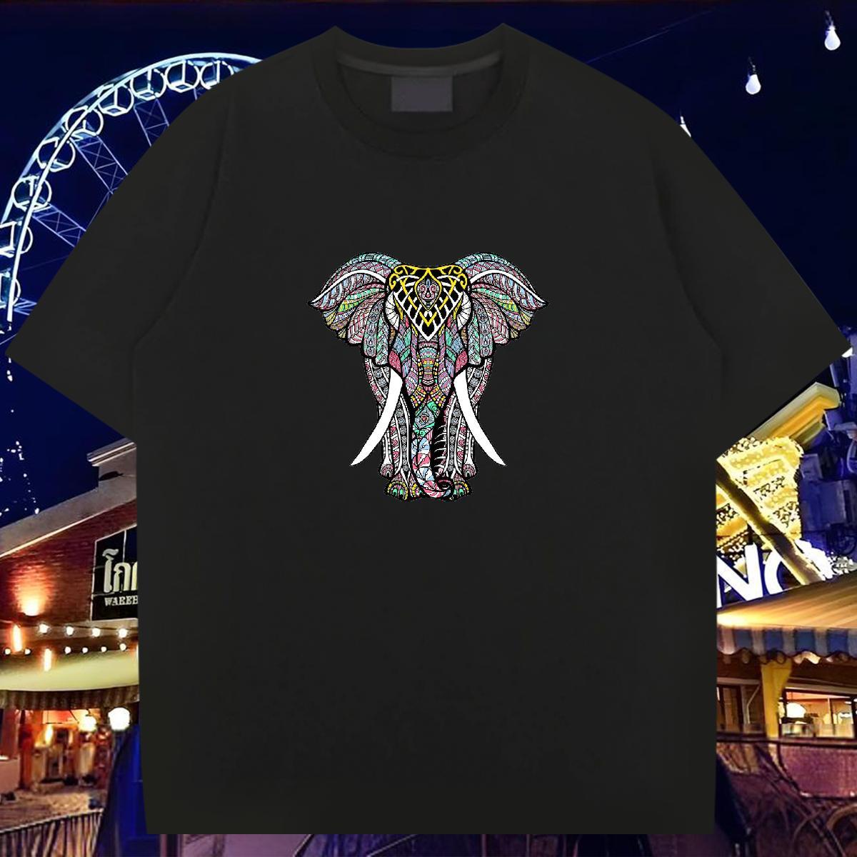 New T shirt 230g Cotton Elephant Home Outdoor Tops Tees O Neck Short Sleeves Brand Men Tops Tees Black White