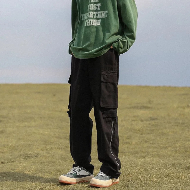 Baggy Regular Fit Cargo Pants for Men Y2k Long Casual Work Korean Style Emo Outdoor Slacks Camo Loose Slim Straight Trousers Man 240806