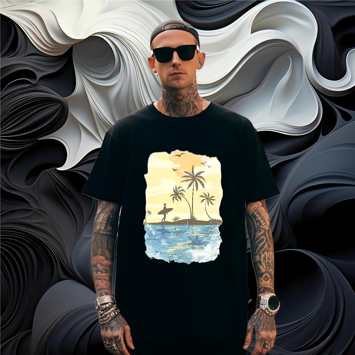Man T Shirts 230g 100% Cotton tree Street Wear Breathable Crew Neck Asian Size Tshirts 2024 Summer TOP Quality Tee Shirt