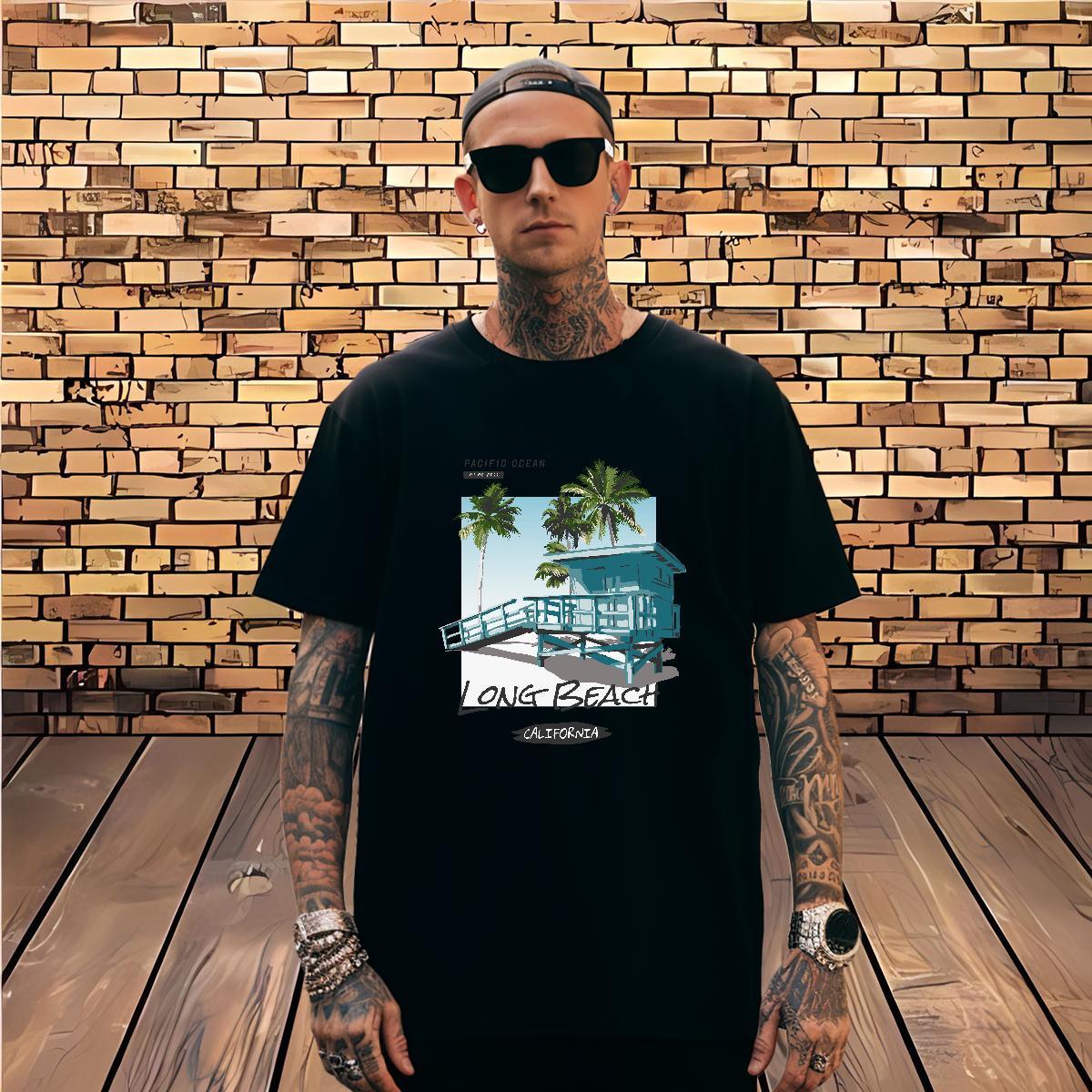 T Shirt For Man 100% Cotton 230g House Daily Outfit Breathable Floral Print Tshirts Designer Fashion Loose Tee Shirt