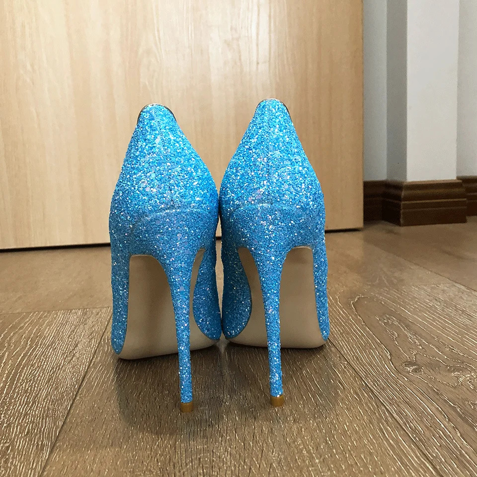 Tikipup Sky Blue Womens Sparkling Glitter Dot Toe Stiletto Pump Sexy Womens Ultra High Heels Wedding Bridal Shoes 240802