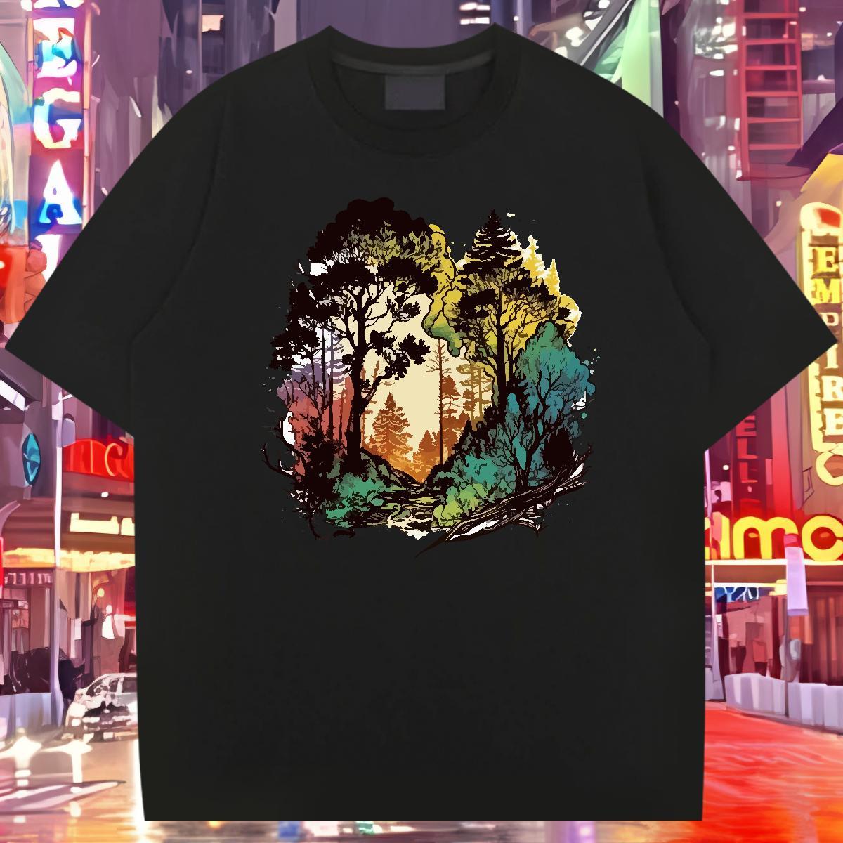 Fashion Mens T Shirts 230g Cotton tree Summer Casual Polos O Neck Short Sleeves Comfortable Men Tees Plus Size Custom