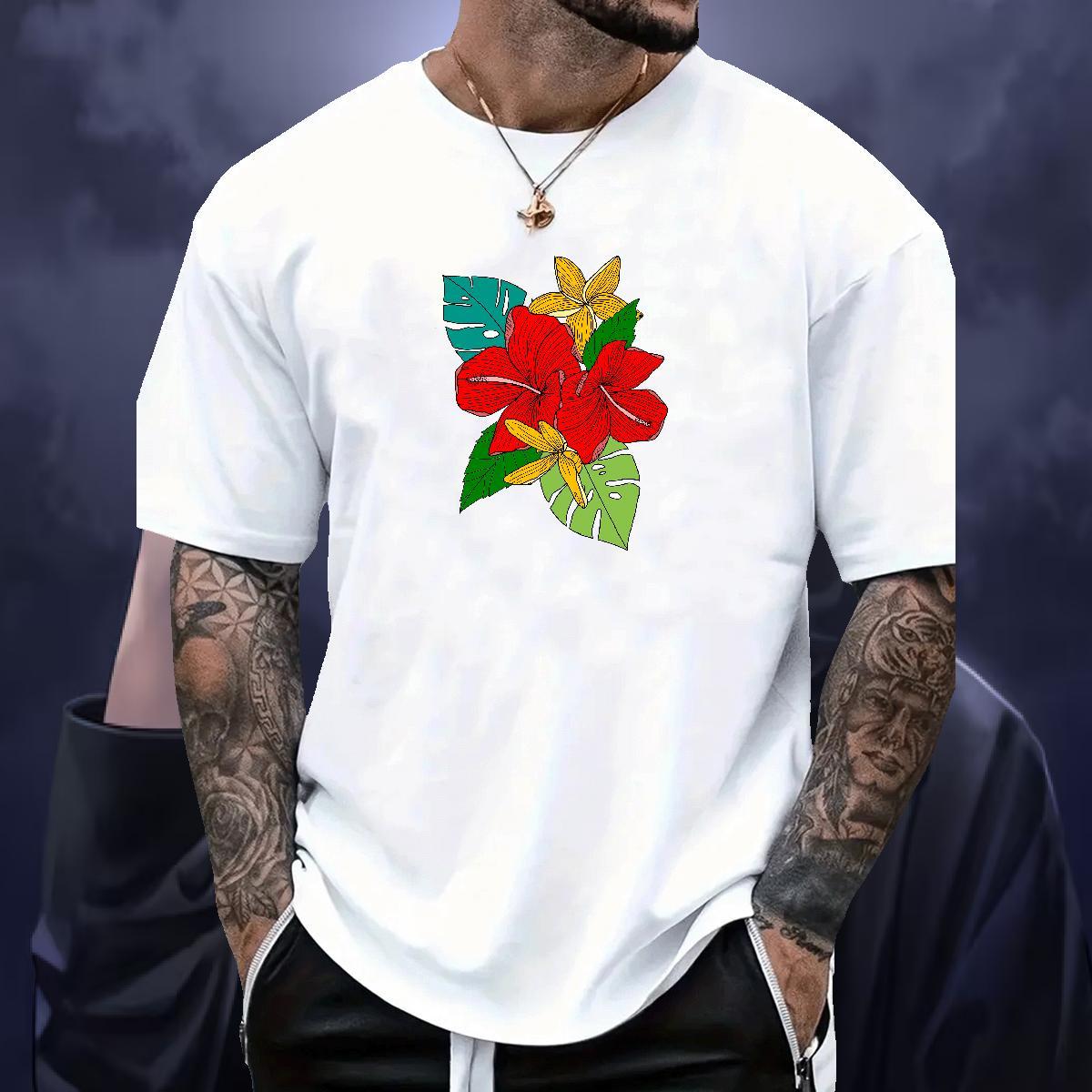 Stylist Men T Shirts 230g 100% Cotton flower Sports Casual Tee Shirt Breathable Soft Cool Men Tees Anime