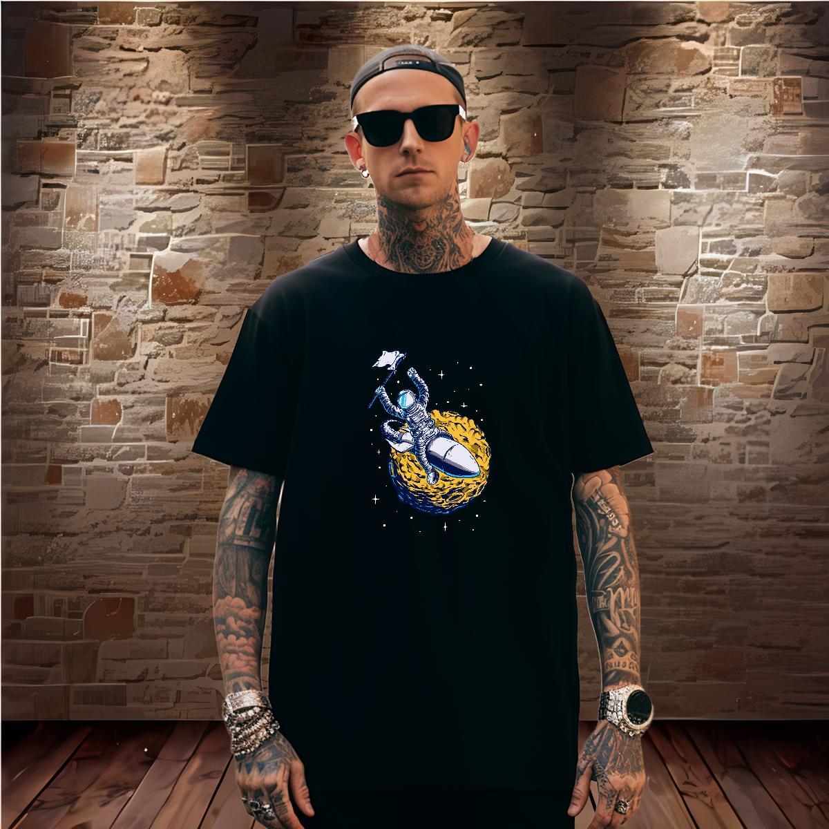 T shirt 230g Pure Cotton cosmonaut Street O Neck Short Sleeves Skull Tshirt for Man Woman DIY Customized TOP Quality Tops Shirt