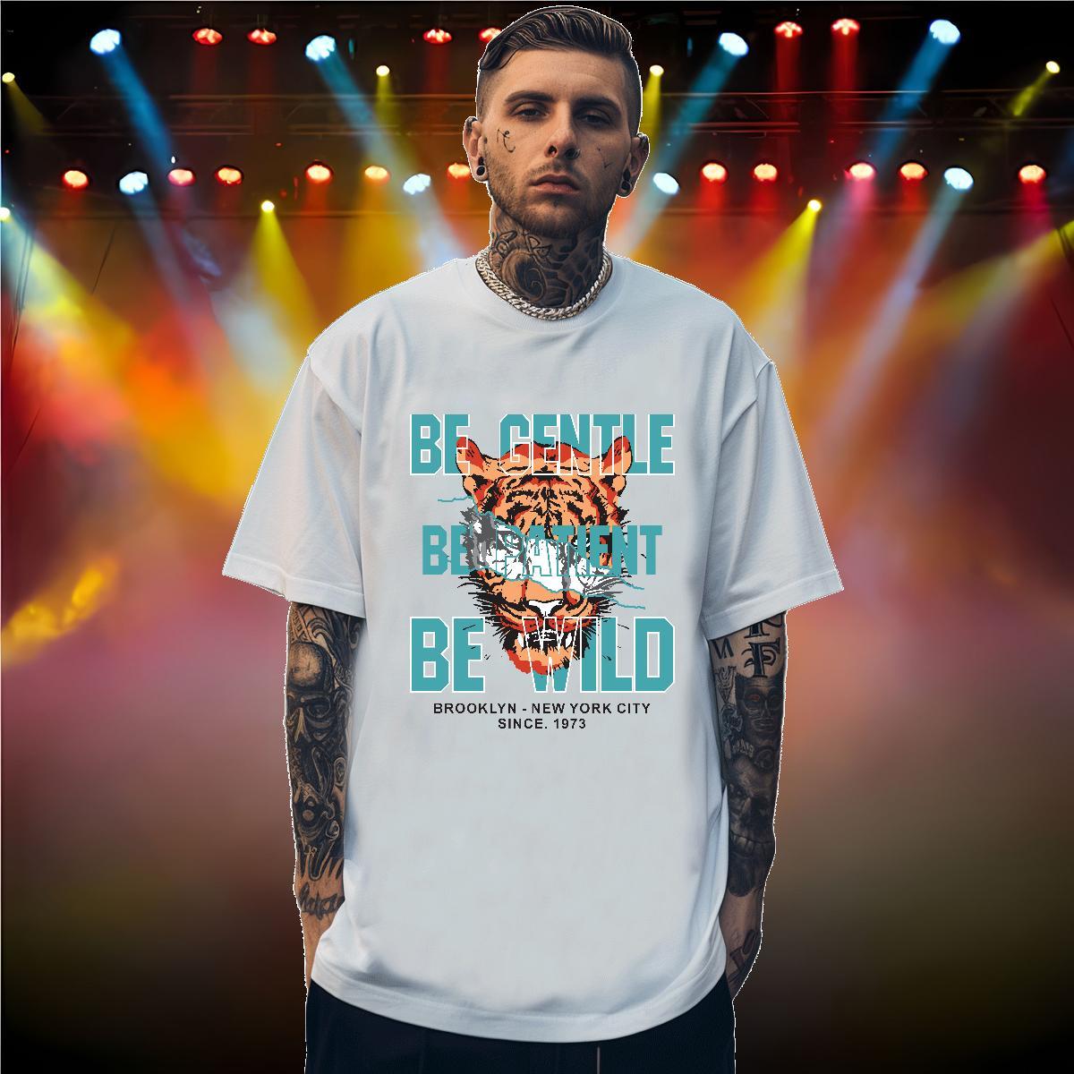 Mens T Shirts 100% Cotton 230g tiger Hip Hop O Neck Short Sleeves Black White Mens Tshirts Custom Brand Top Tees