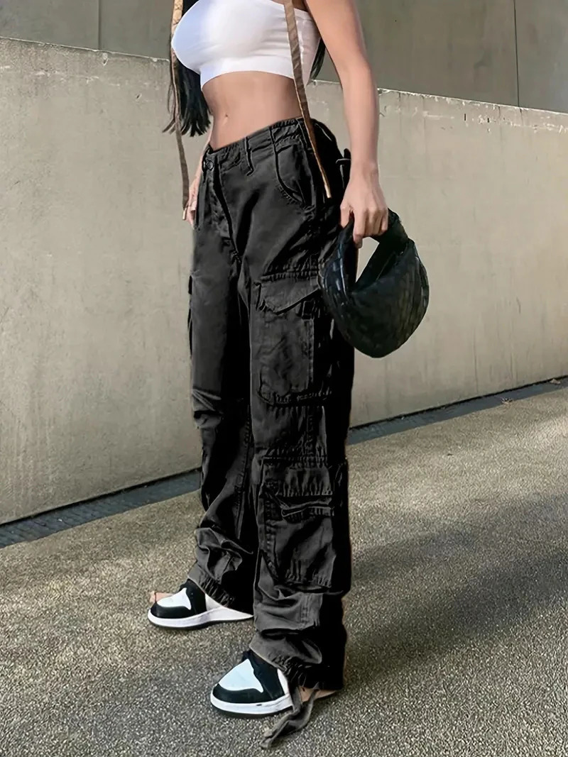 womens casual loose denim work cargo pants 240806