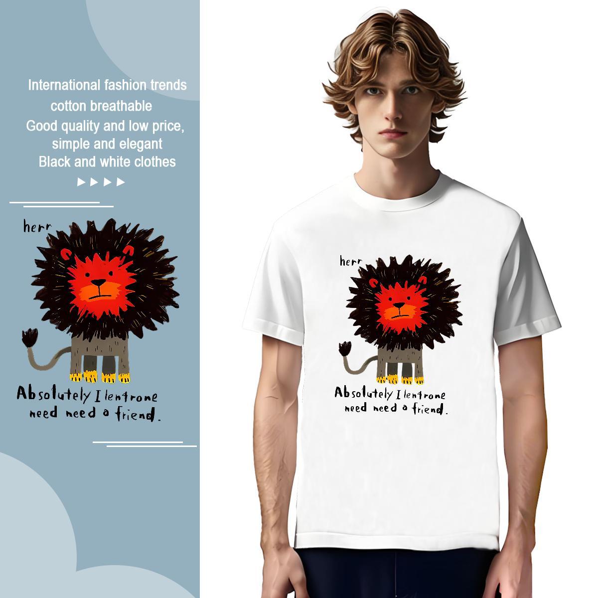 Men T Shirts 230g Cotton lion Hip Hop Breathable Soft DIY Mens Tshirts 2024 DIY Popular Tees Shirts