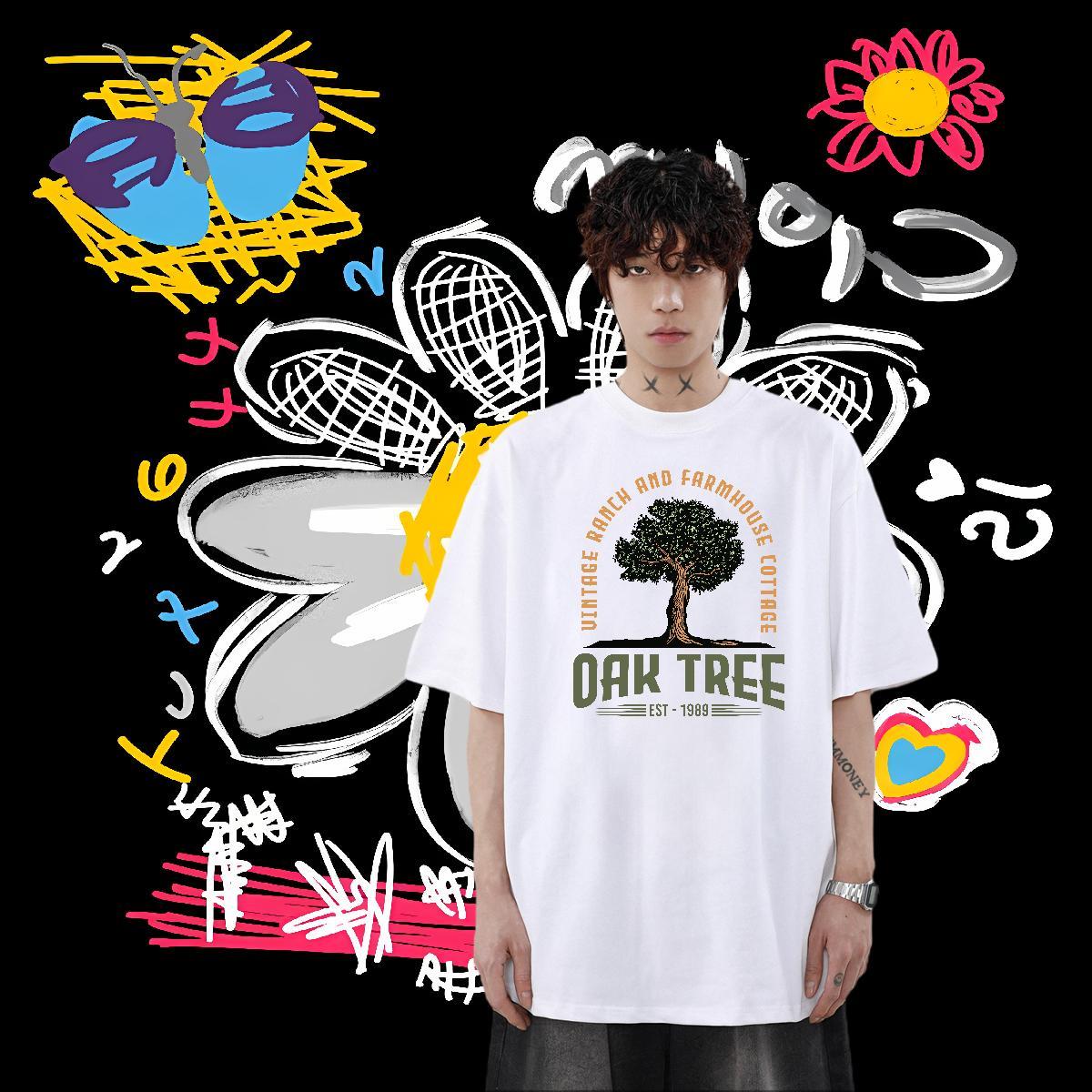 Customized Man T Shirts 230g 100% Cotton tree Daily Wear Top Tees Short Sleeve O-Neck Comfortable Men Tops Tees Anime Print