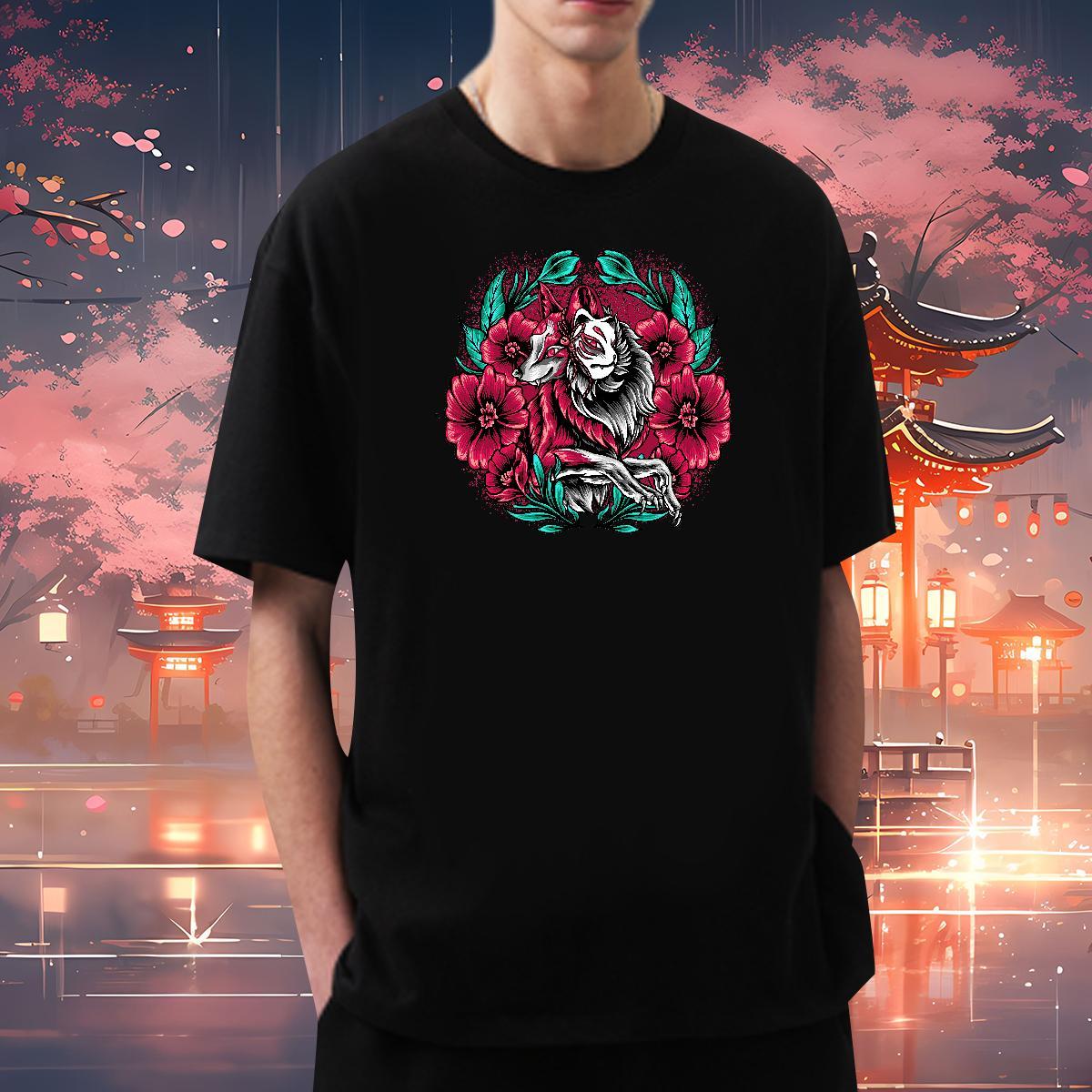Customized T Shirts Men 100% Cotton 230g wolf Hip Hop Street Tops O Neck Short Sleeves Designer Men Tshirts White Plus Size
