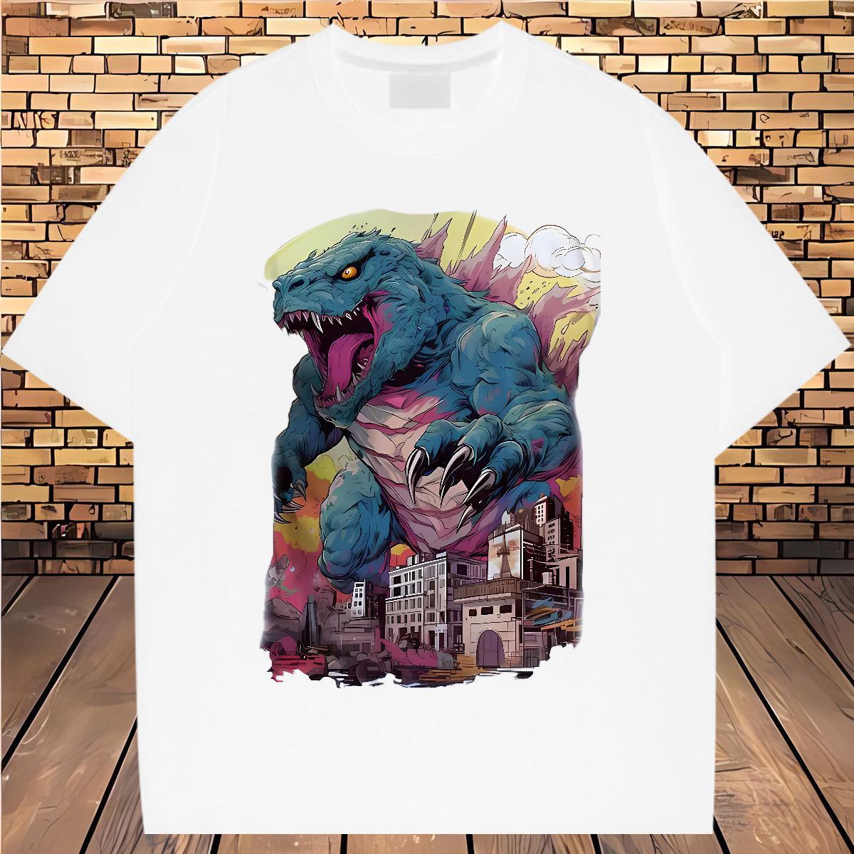 Men T Shirts 100% Cotton 230g dinosaur Daily Outfit Breathable Short Sleeve Anime Mens Tshirts New Brand Tee Shirt