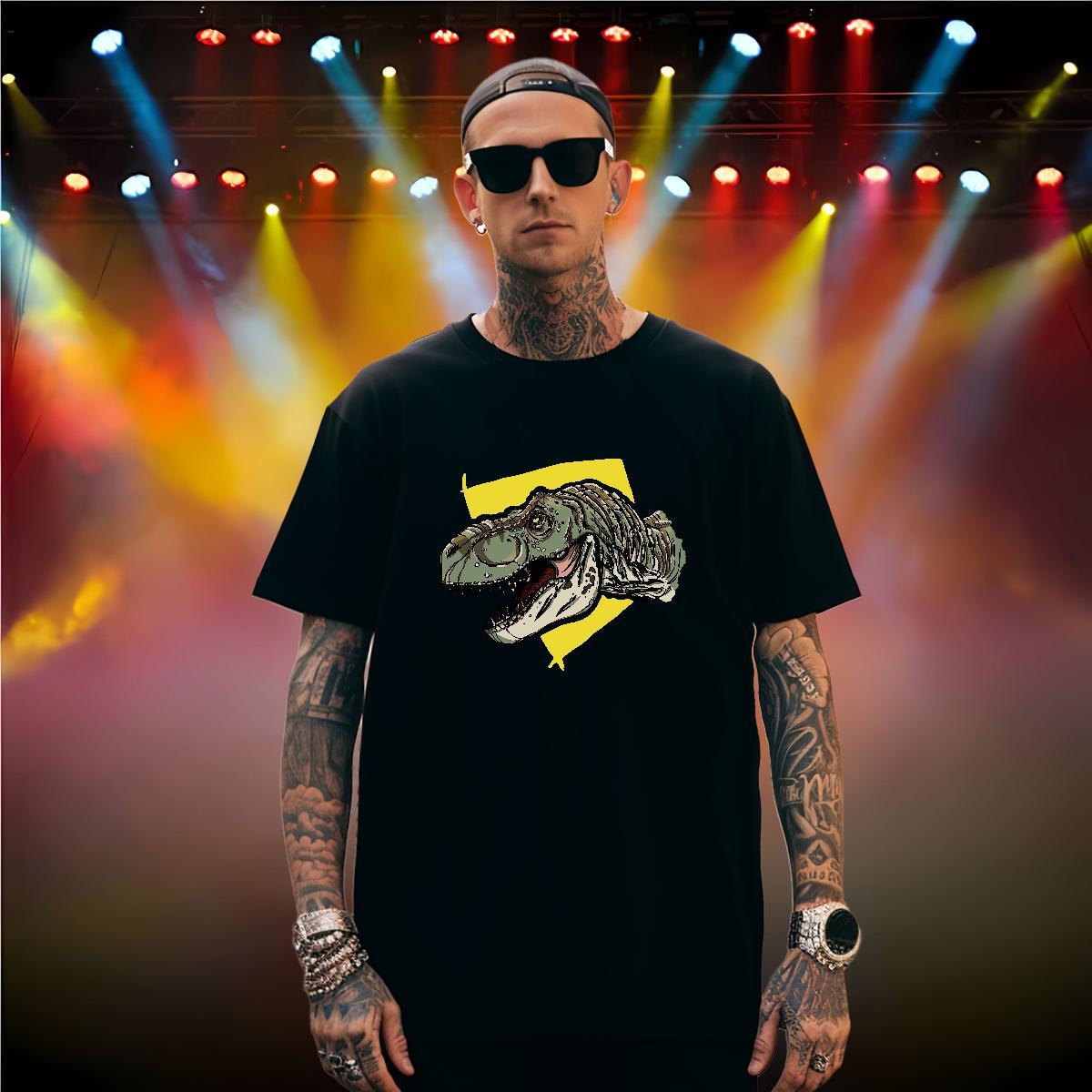 T Shirt For Man 100% Cotton 230g dinosaur Beach Crew Neck Breathable Oversized 3XL 4XL Couples T Shirts 2024 Summer High Quality Tshirts