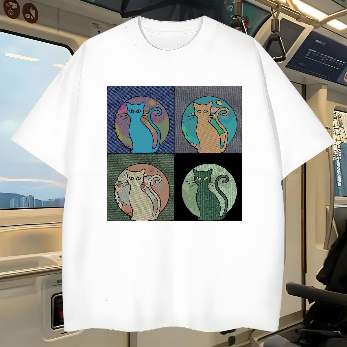 New T Shirts Men 230g Cotton cat Sports Casual Clothings Pure Cotton Classic Men Tops Tees Custom Printing