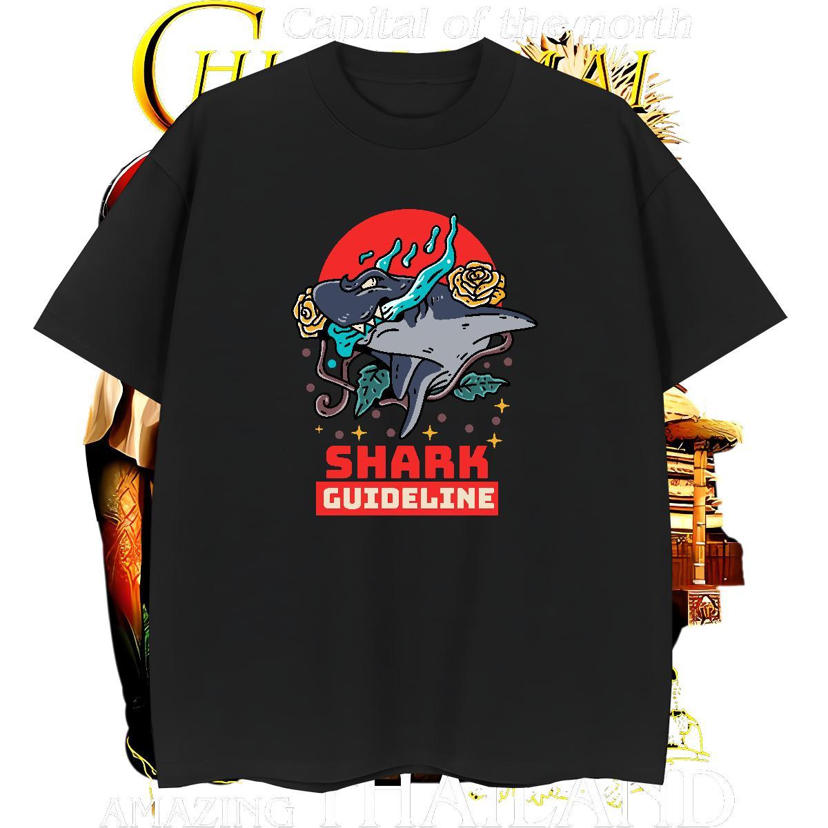 Cool Men Tshirts 100% Cotton 230g shark Man T Shirts Spring Summer Short Sleeve Soft Custom Cartoon Classic Casual Tees Shirts