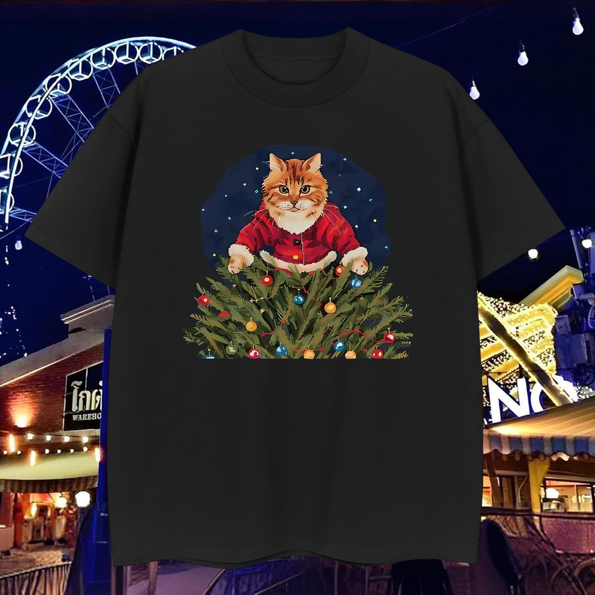 Fashion Casual T shirt 230g Pure Cotton cat Casual Daily Wear Tops Shirt Crew Neck Cool Men Tops Tees Oversized 3XL 4XL