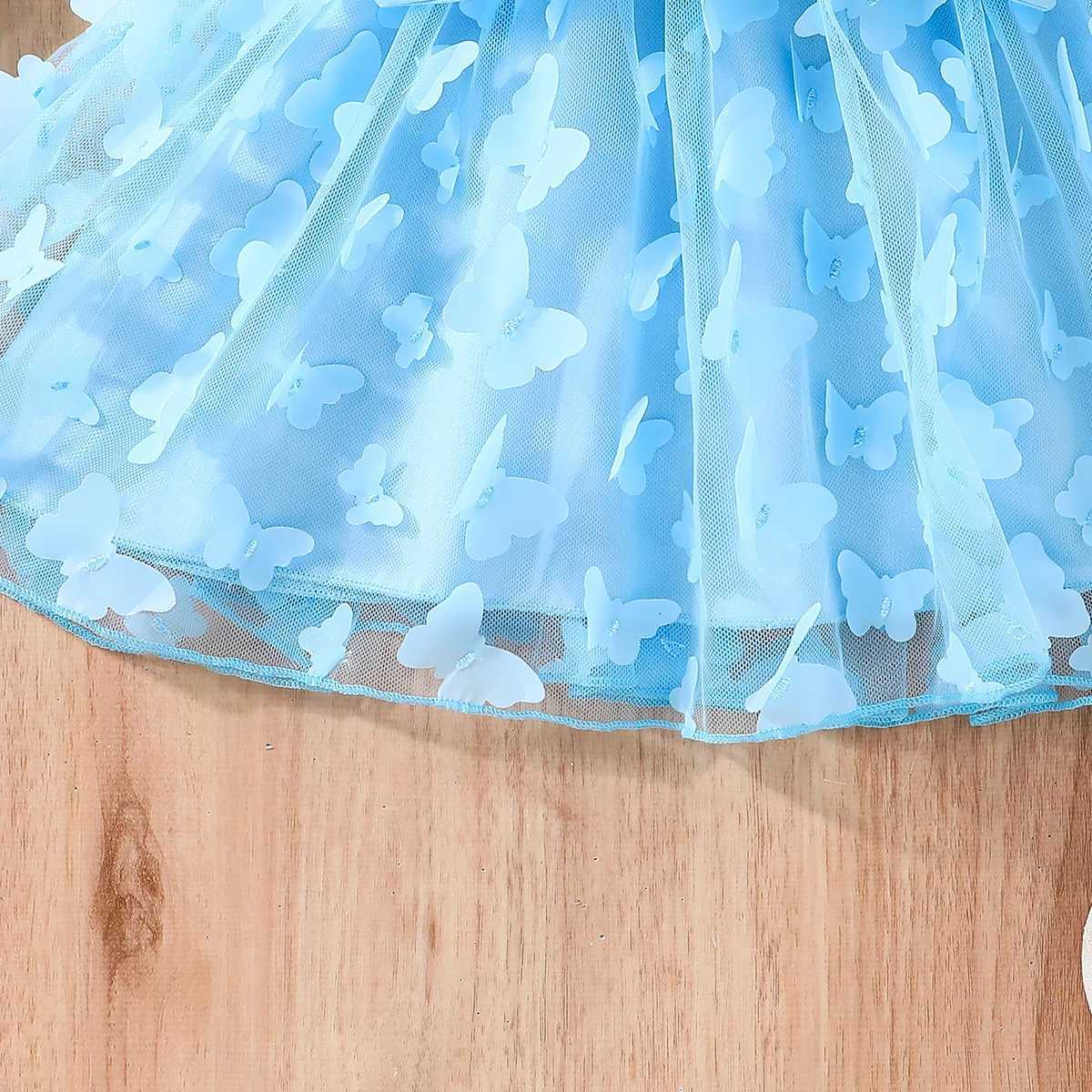 Childrens Girl Birthday Dress Fashion Sleeveless Cute Butterfly Embroidery Mesh Belt Princess Dress OotdW240720