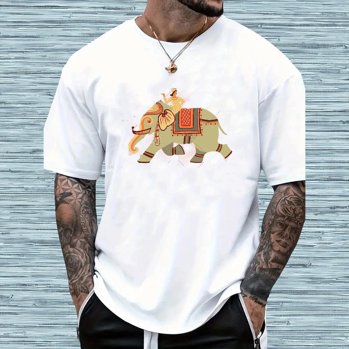 New Designer T Shirts Men 100% Cotton 230g elephant Casual Daily Wear Top Tees Breathable Crew Neck Cool Couples T Shirts Floral Print
