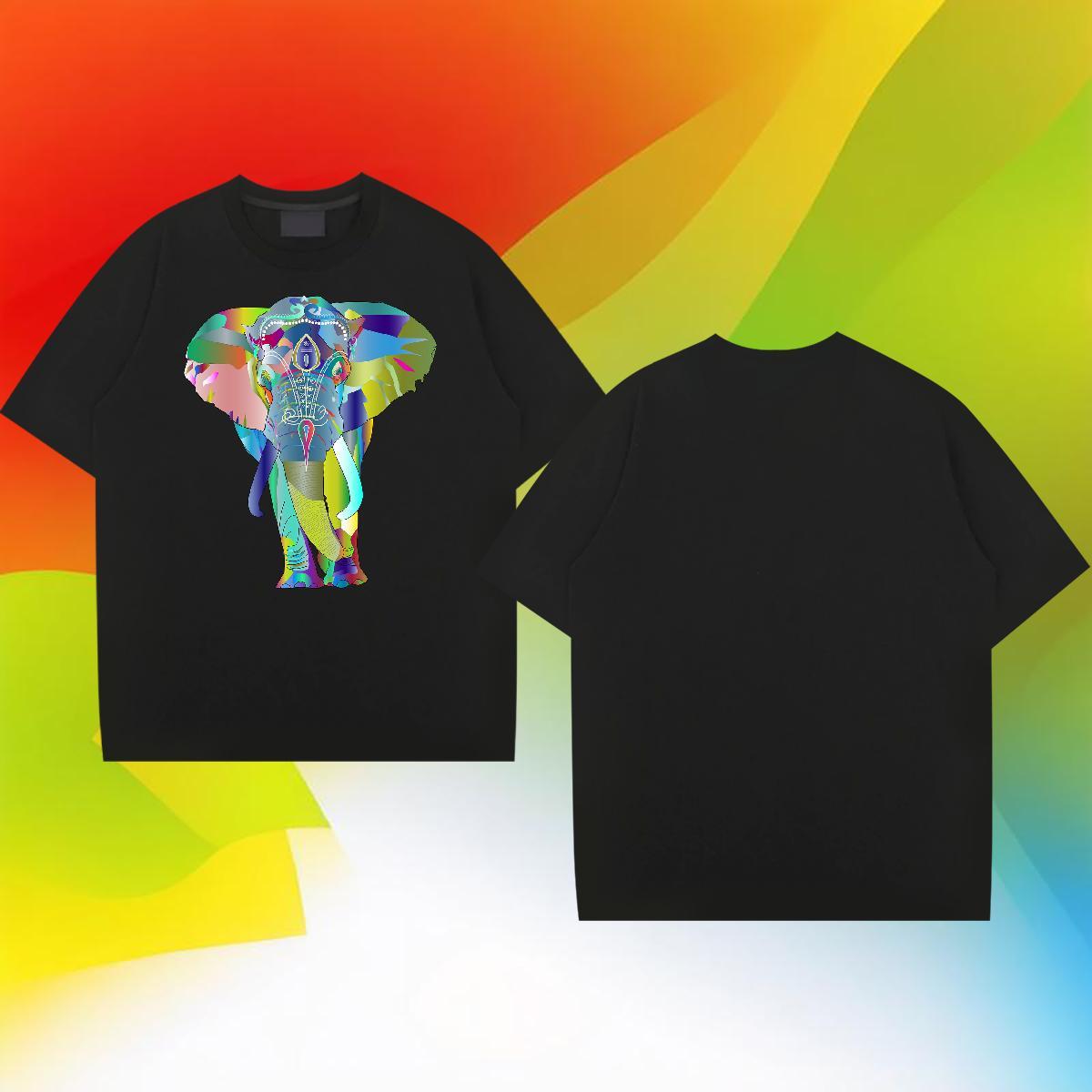 DIY Men T Shirts 230g Cotton Elephant Street Wear Tees Shirts Breathable Loose Men Clothes T-Shirt Floral Print