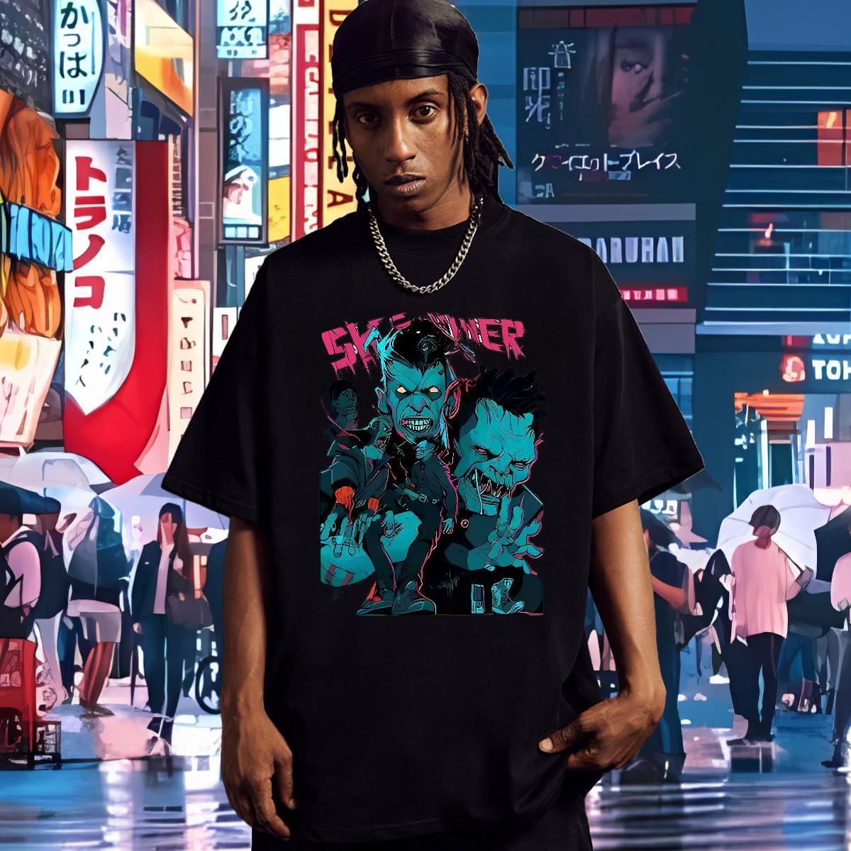 Mens T Shirts 230g Cotton Terror Street Wear O Neck Short Sleeves Cartoon Print Tshirt for Man Woman Classic Casual TOP Quality Tees Shirts