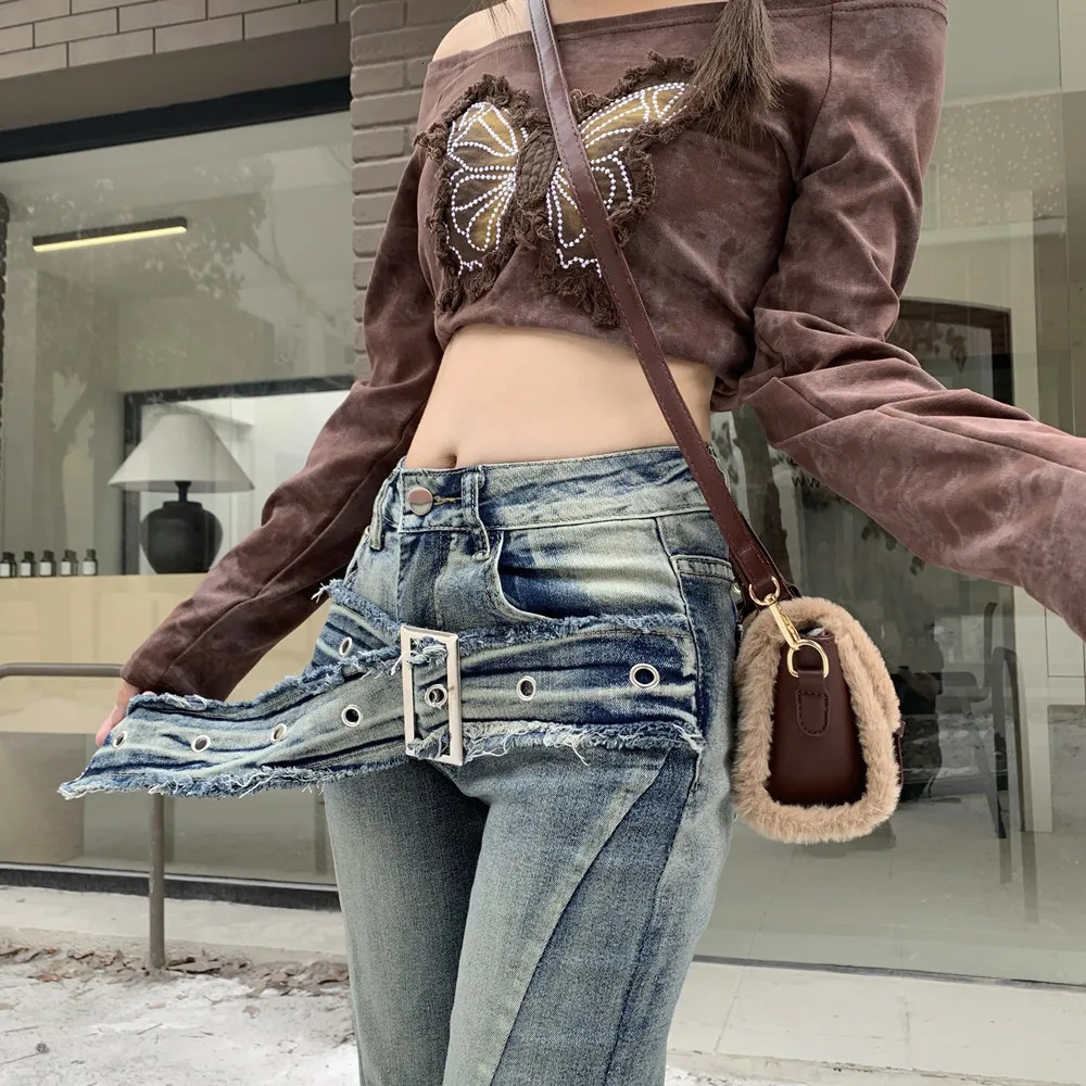 America Y2k Low Rise Flare Jeans Vintage WashedJeans Korean Grunge Cargo Pants 2000s Wide Leg Denim Pants Streetwear Fashion 240806