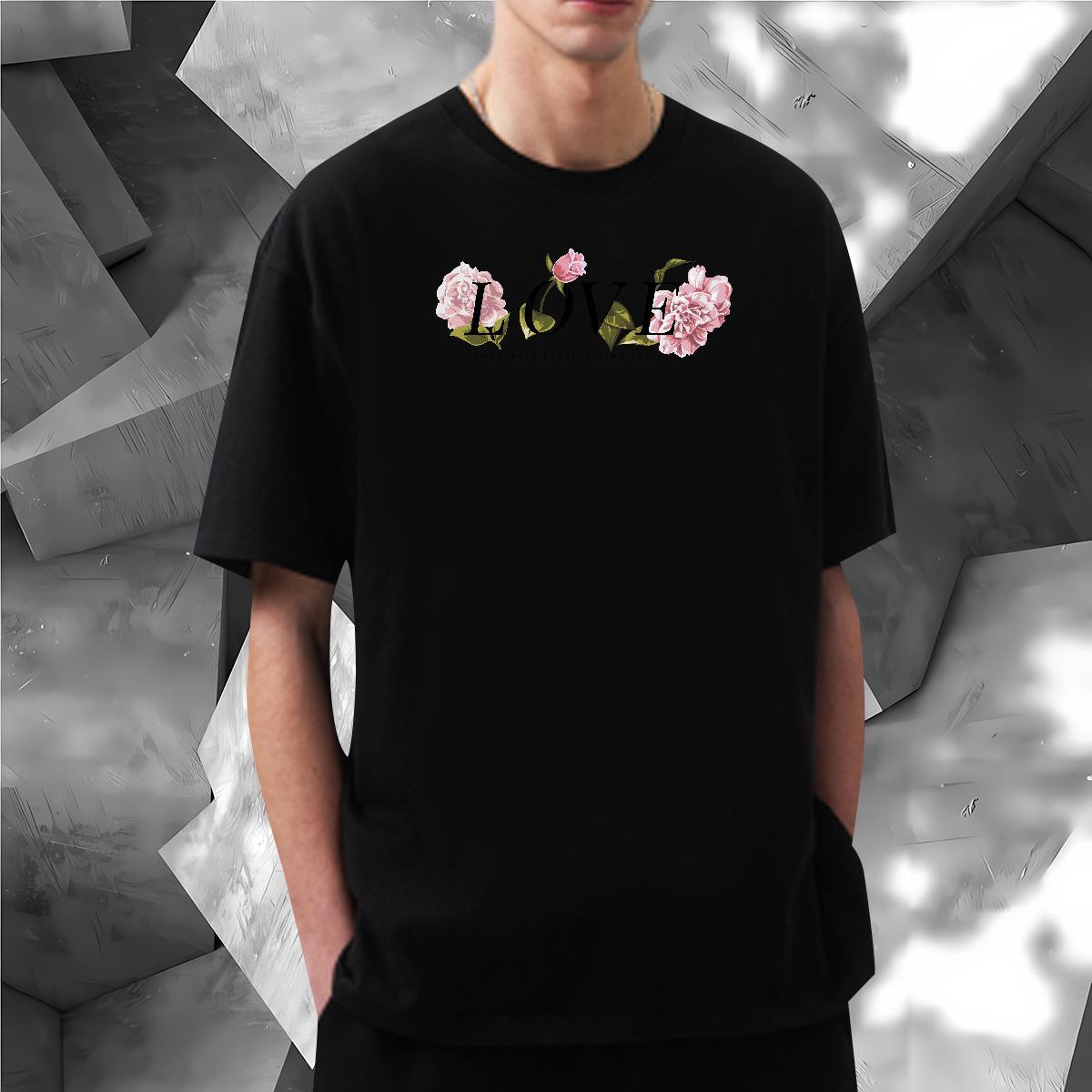 DIY T Shirts Men 100% Cotton 230g flower Daily Outfit Tees Breathable Short Sleeve Cool Couples T Shirts DIY Logo Oversized