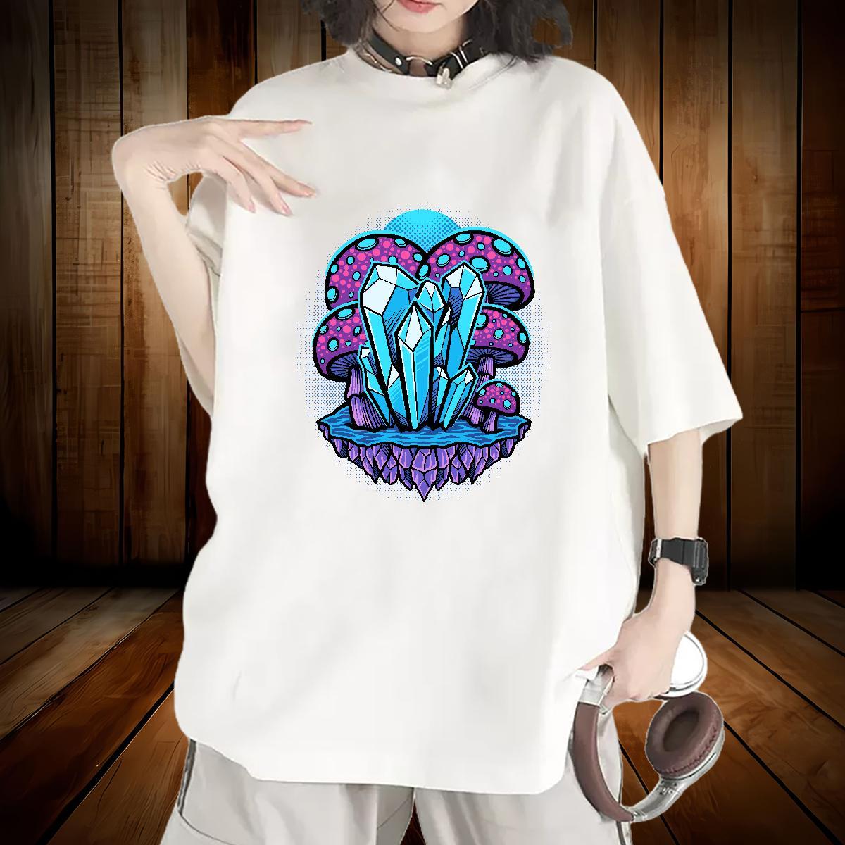 Designer Womens T Shirts O Neck Short Sleeves Women Tshirts DIY Anime mushroom Casual Sport 230g 100% Cotton 2024 Tees Shirts