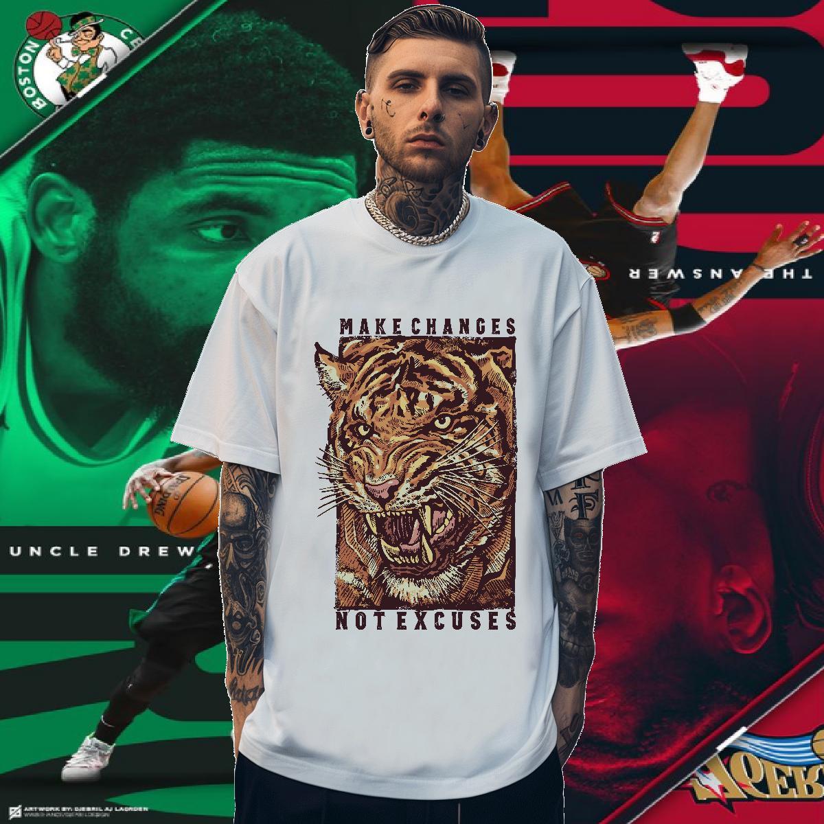 T Shirts Men 230g Pure Cotton tiger Street Wear Breathable Crew Neck Floral Print Mens Tshirts Fashion Casual Cool Polos