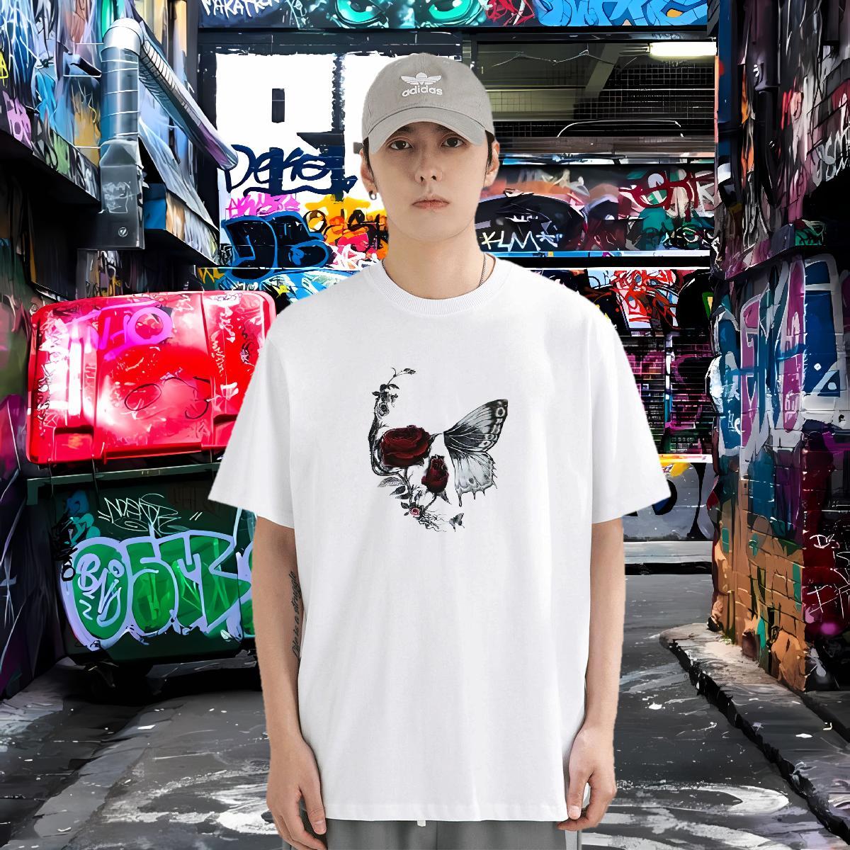 Casual New Man T Shirts skull Top Tees 230g Cotton Summer Casual Free Shipping Custom Printing O Neck Short Sleeves Couples T Shirts
