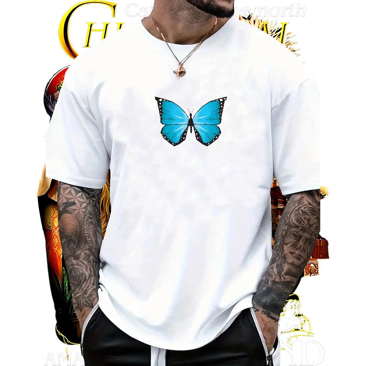 Classic Couples T Shirts 230g Pure Cotton Butterfly Man T Shirts Sport Crew Neck Anime Print 2024 Summer Tees Shirts