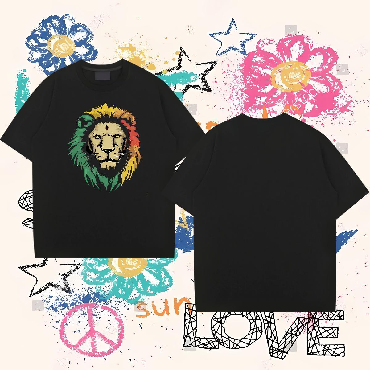 Free Shipping Man T Shirts 230g 100% Cotton lion Casual Daily Wear Polos Breathable Short Sleeve High Quality Tshirts Plus Size Cartoon