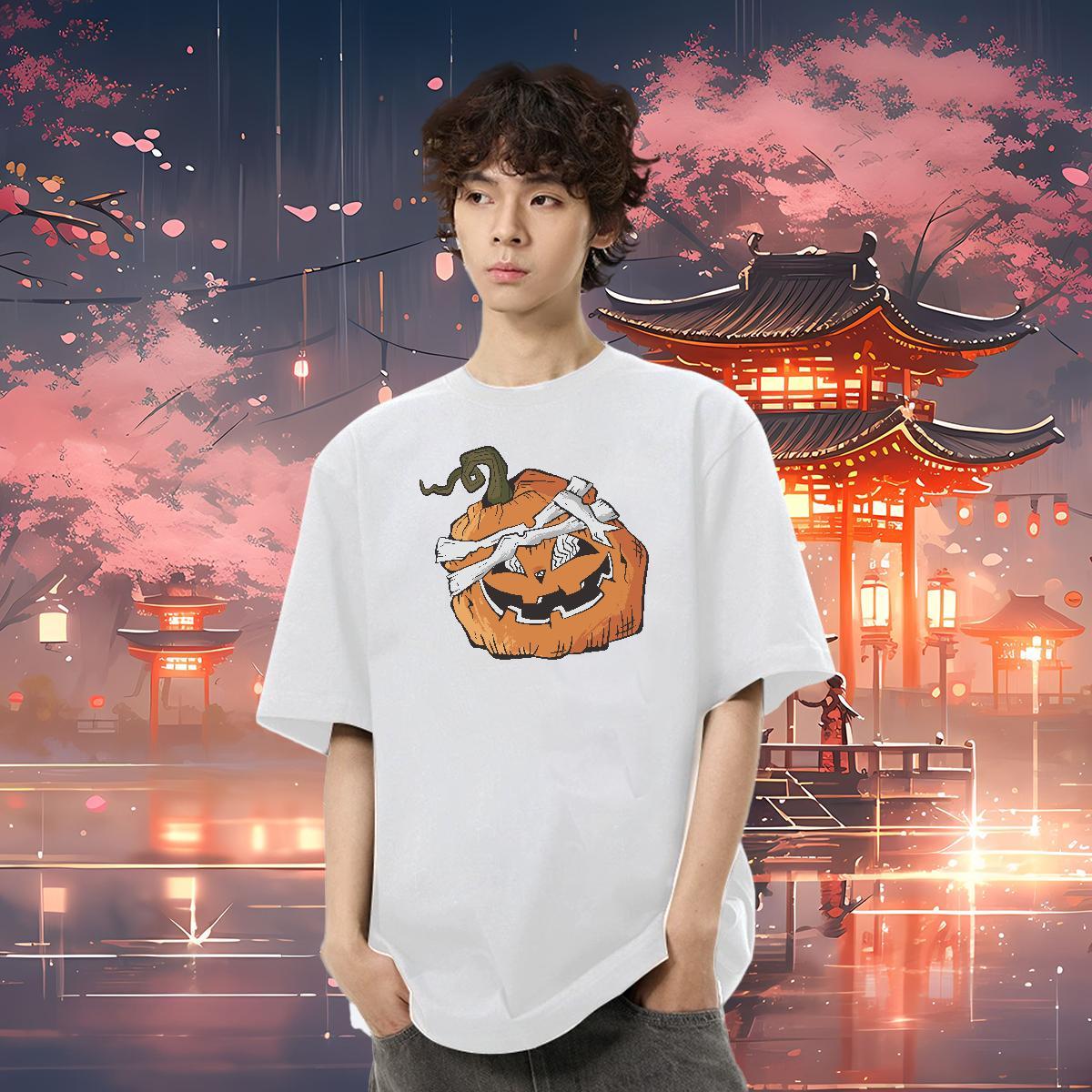 Classic Men T Shirts 230g Cotton pumpkin Home Outdoor Tshirts Short Sleeve Soft Wholesale Men Tees Black White