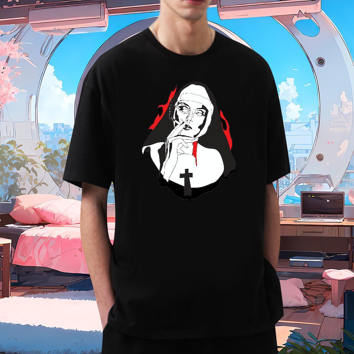 T shirt 230g Cotton nun Daily Wear Round Neck Short Sleeve Floral Print Men Clothes T-Shirt Fashion Casual Unisex Tops Shirt