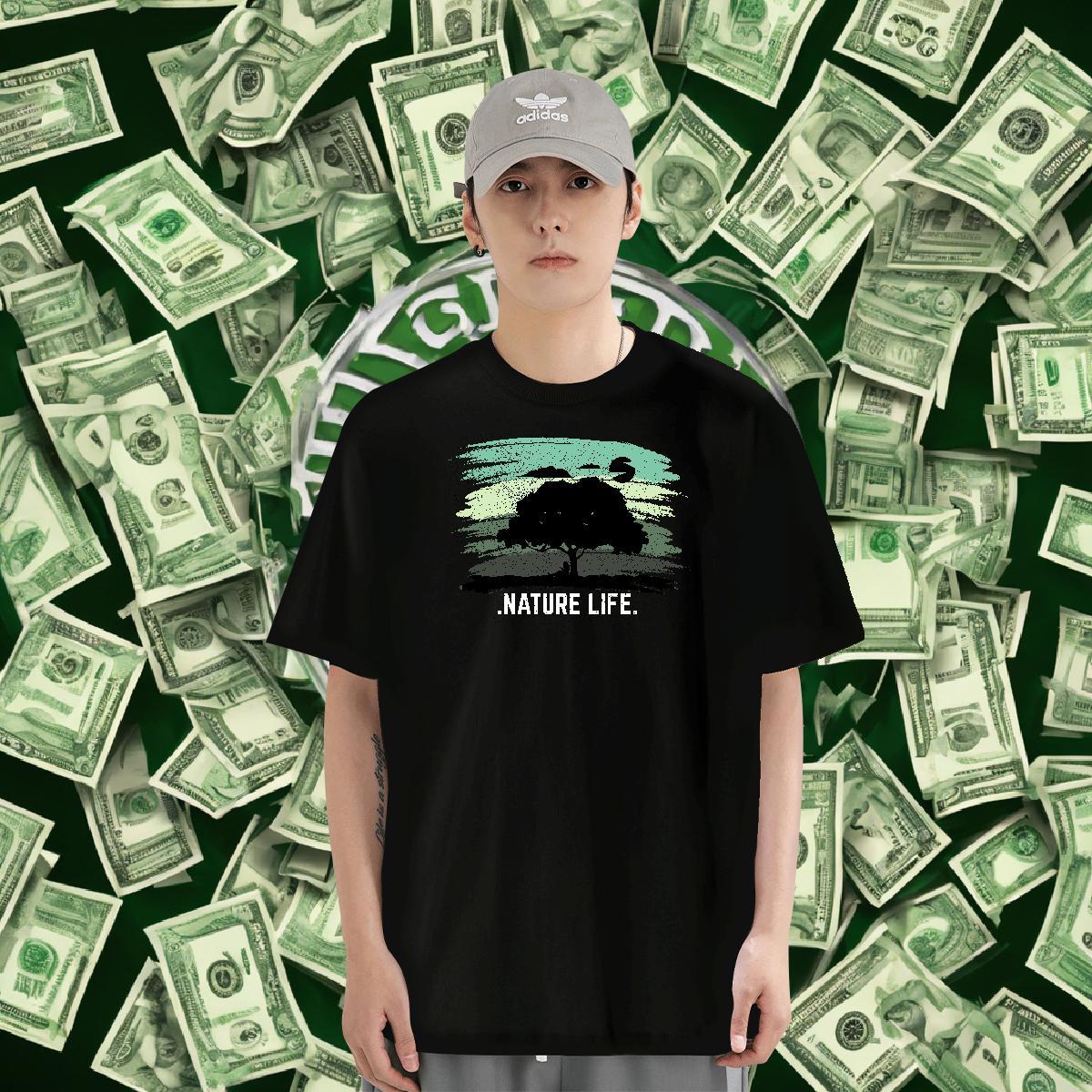 Unisex Couples T Shirts 230g Pure Cotton Sport tree Anime Print O-Neck Short Sleeve Wholesale T-Shirts Tops