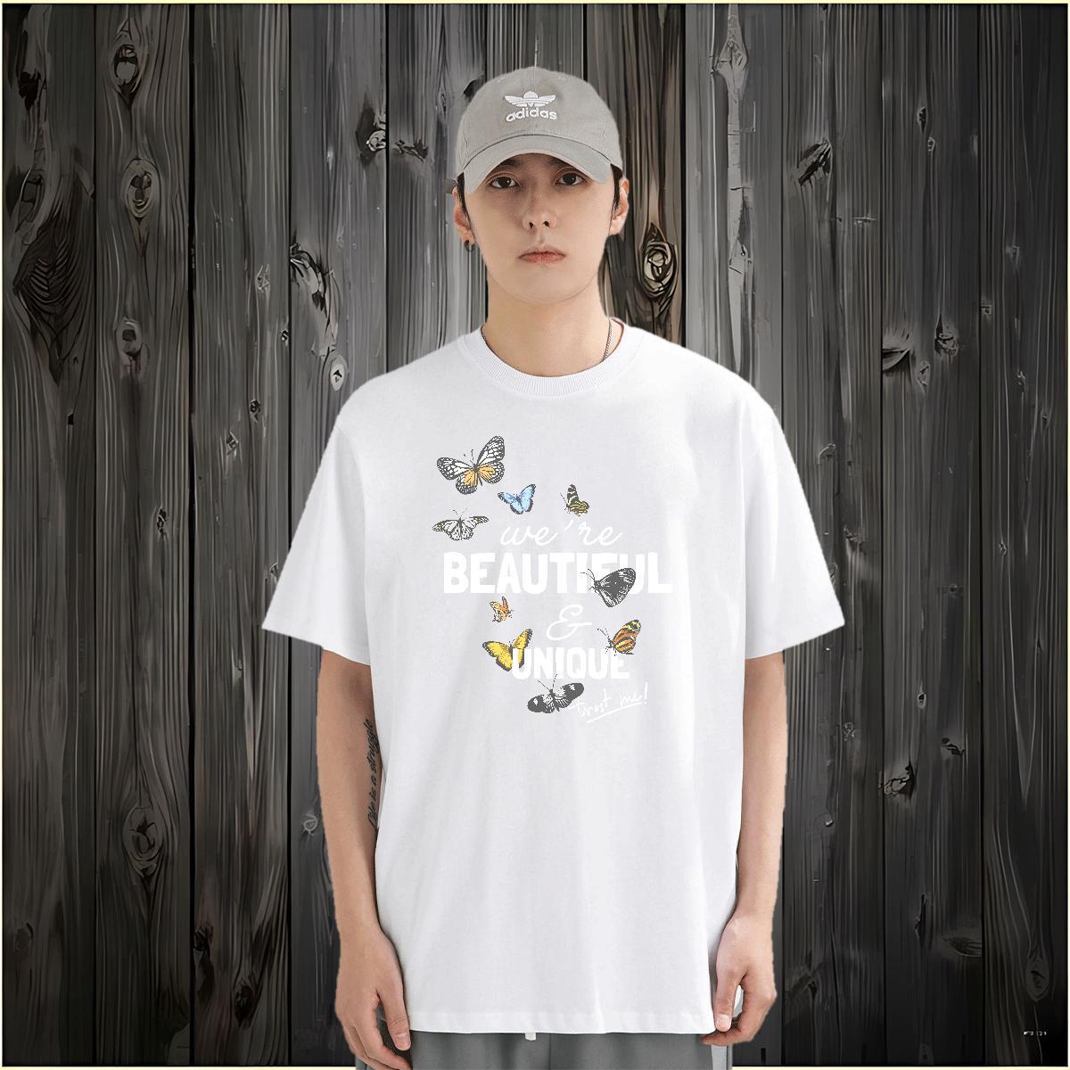 Man T Shirts 230g 100% Cotton Butterfly Sports Casual Pure Cotton Cartoon Printing L-4XL Men Tees Factory Direct Loose Tshirts