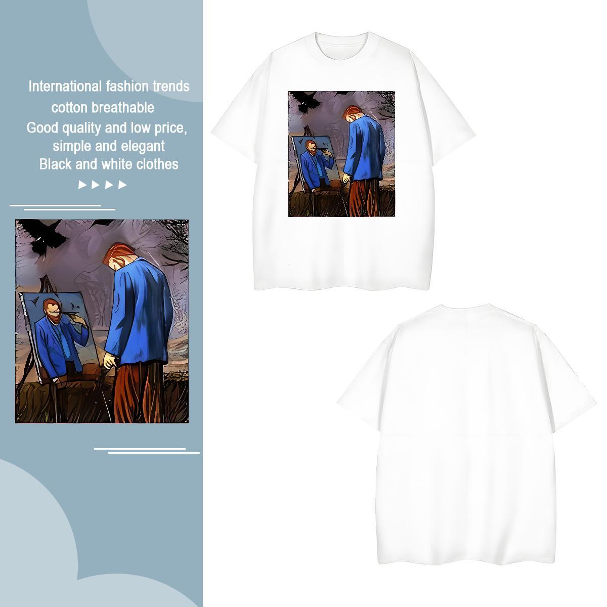 Mens T Shirts 230g 100% Cotton portrait Sports Casual Breathable Short Sleeve Oversized Men Tshirts Fashion Casual Wholesale Clothes