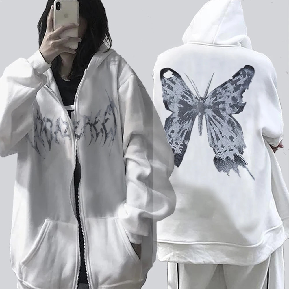 Gothic Hooded Autumn Winter Y2K Hoodies Zip Up Women Jackets Streetwear Mens Sweatshirts Harajuku Casual Tops 240806