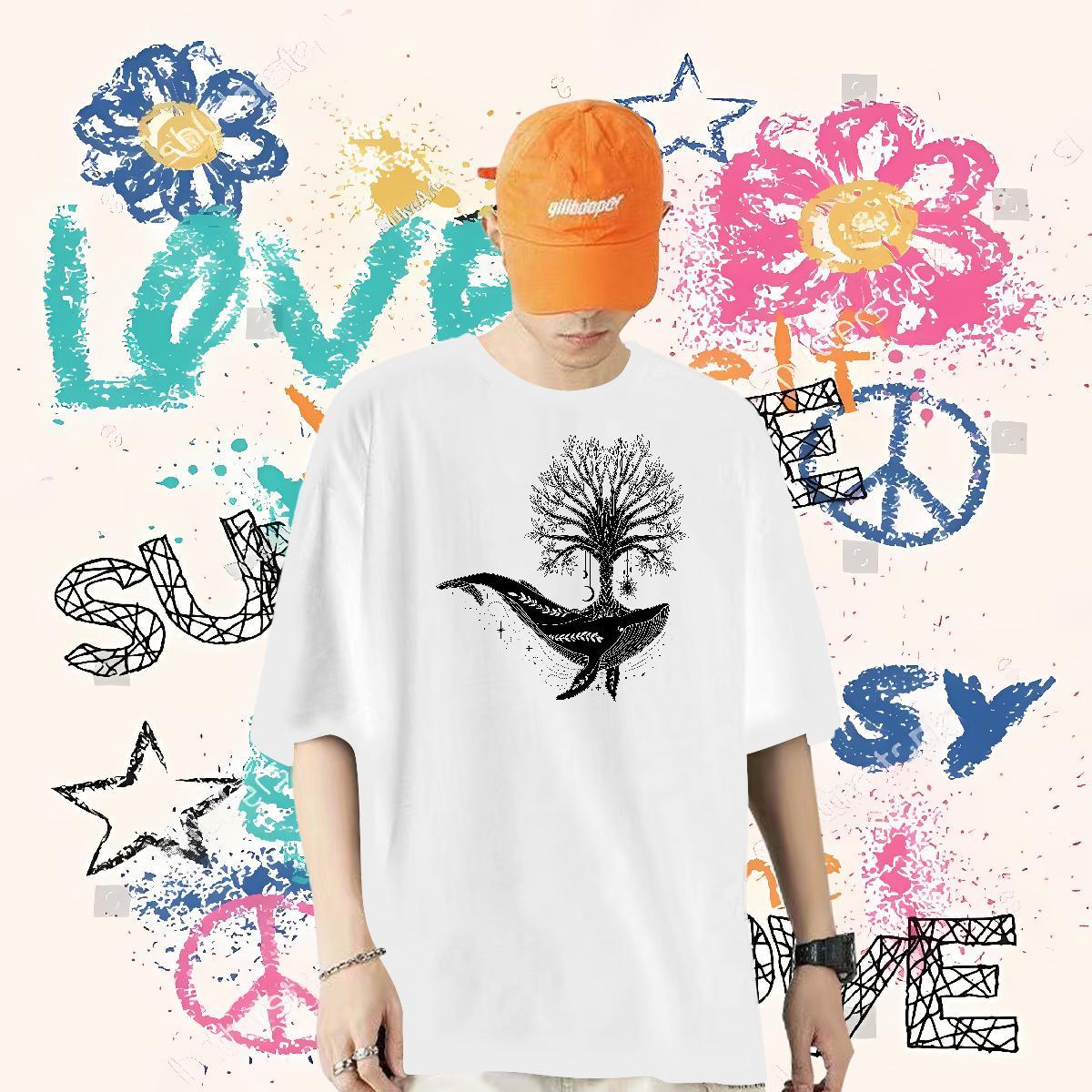 New T-Shirts 230g Cotton tree Street Casual Clothings O Neck Short Sleeves Classic Men Tops Tees DIY Printed