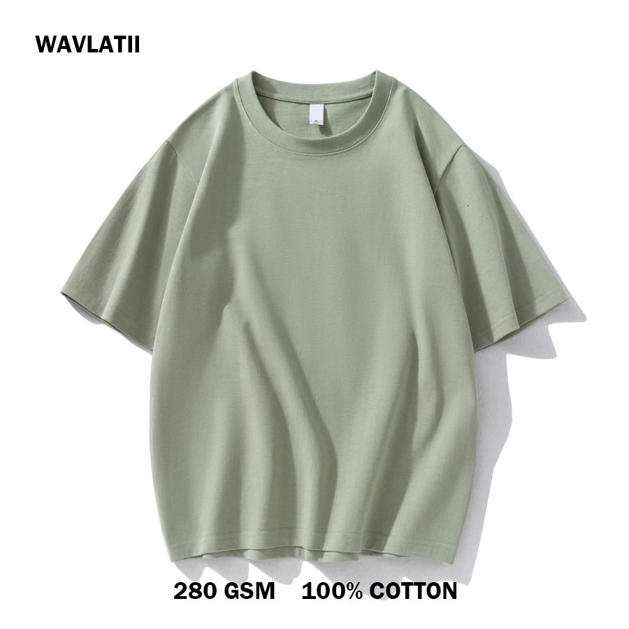 WAVLATII 100% Cotton 280 GSM Thick T shirts for Women Men White Casual Oversized Tees Unisex Solid Black Basic Tops WT2477 240806
