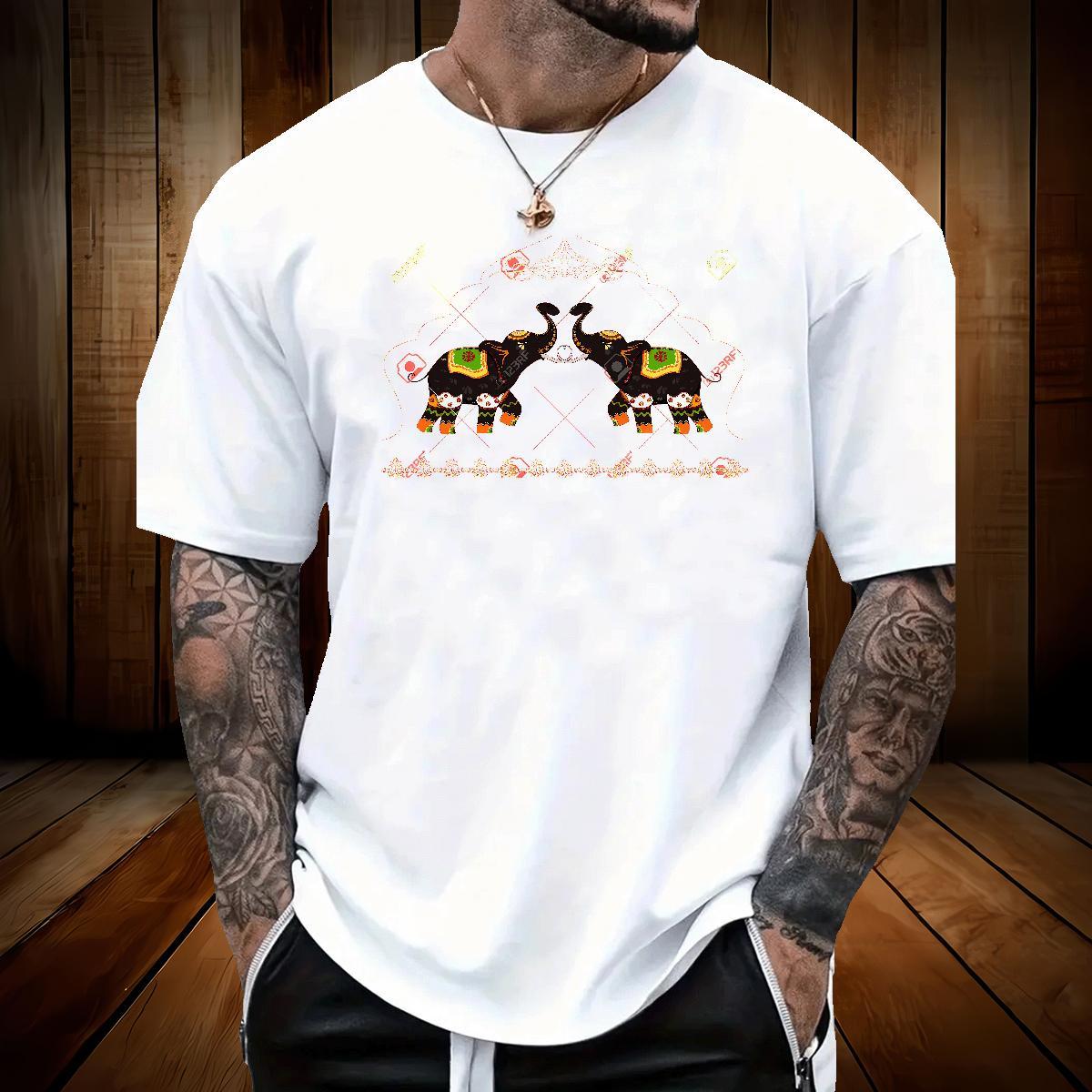 New T shirt 230g Cotton elephant Beach Tops O Neck Short Sleeves Unisex Tshirt for Man Woman Oversized 4XL