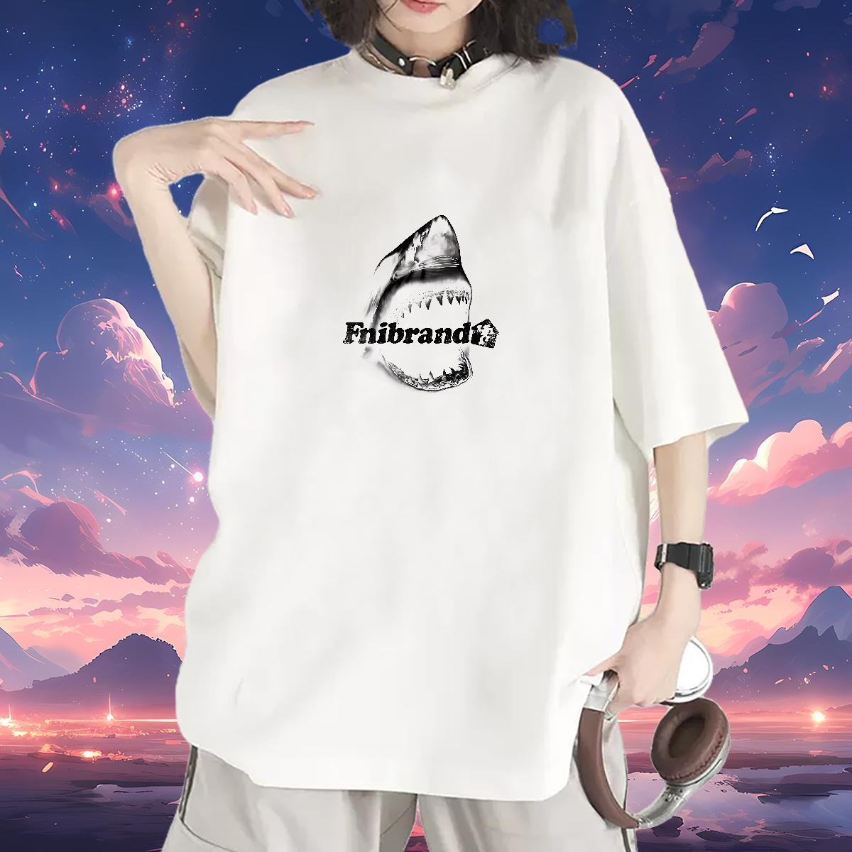 Loose Womens T Shirts O-Neck Short Sleeve Couples T Shirts DIY Logo Shark Casual 230g 100% Cotton Brand Tee Shirt