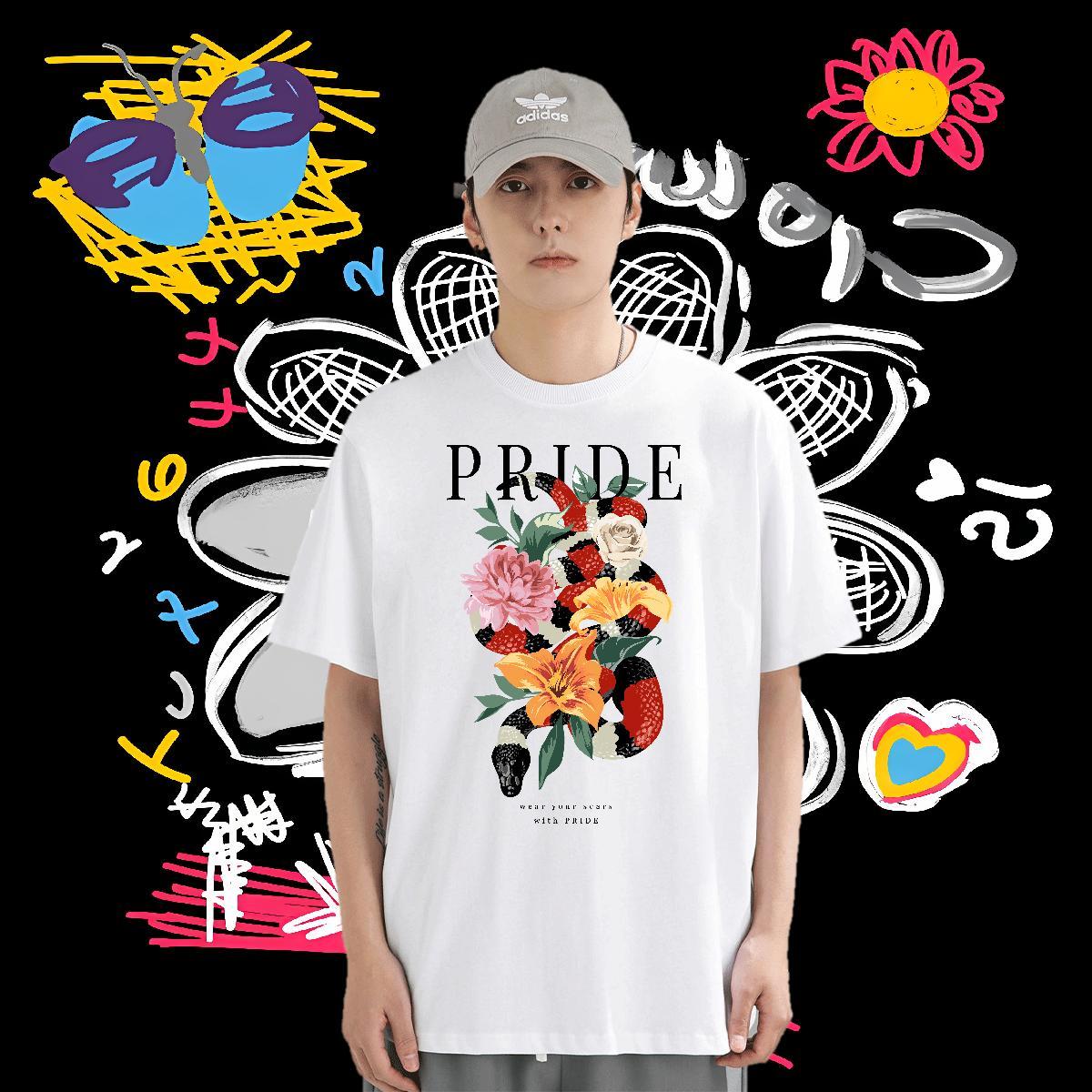 T Shirt For Man 230g 100% Cotton snake Casual Beach O-Neck Short Sleeve Anime Print Men Tees Customized Cool Top Tees