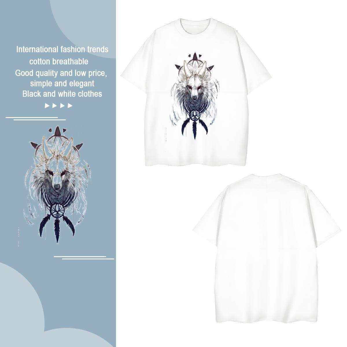 Cool Tshirt for Man Woman 230g Pure Cotton wolf T-Shirts Street wear Hip Hop Breathable Crew Neck Custom Print Plus Size Factory Direct Polos