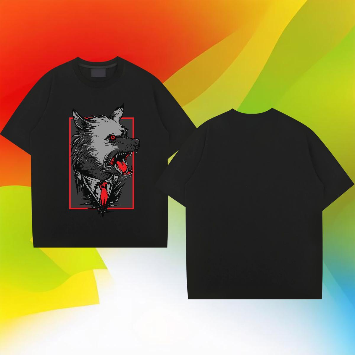 Fashion New Man T Shirts 230g 100% Cotton wolf Hip Hop Street Polos Crew Neck Breathable Comfortable Men Tees Custom Anime