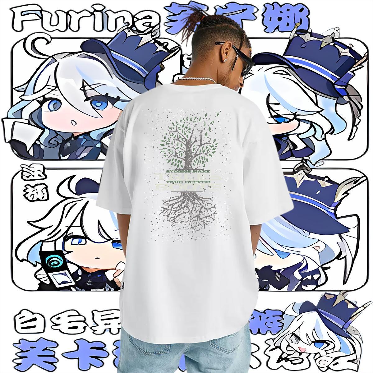 Customized T shirt 100% Cotton 230g tree Street Clothes Breathable Crew Neck Loose Fit Men Tshirts Cartoon Print