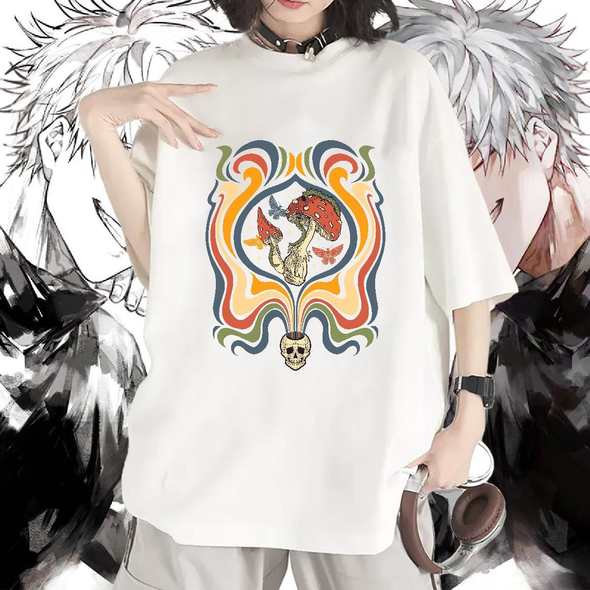 Unisex Women T Shirts Crew Neck Breathable Couples T Shirts Anime mushroom Daily Outfit 230g 100% Cotton DIY Tops Shirt