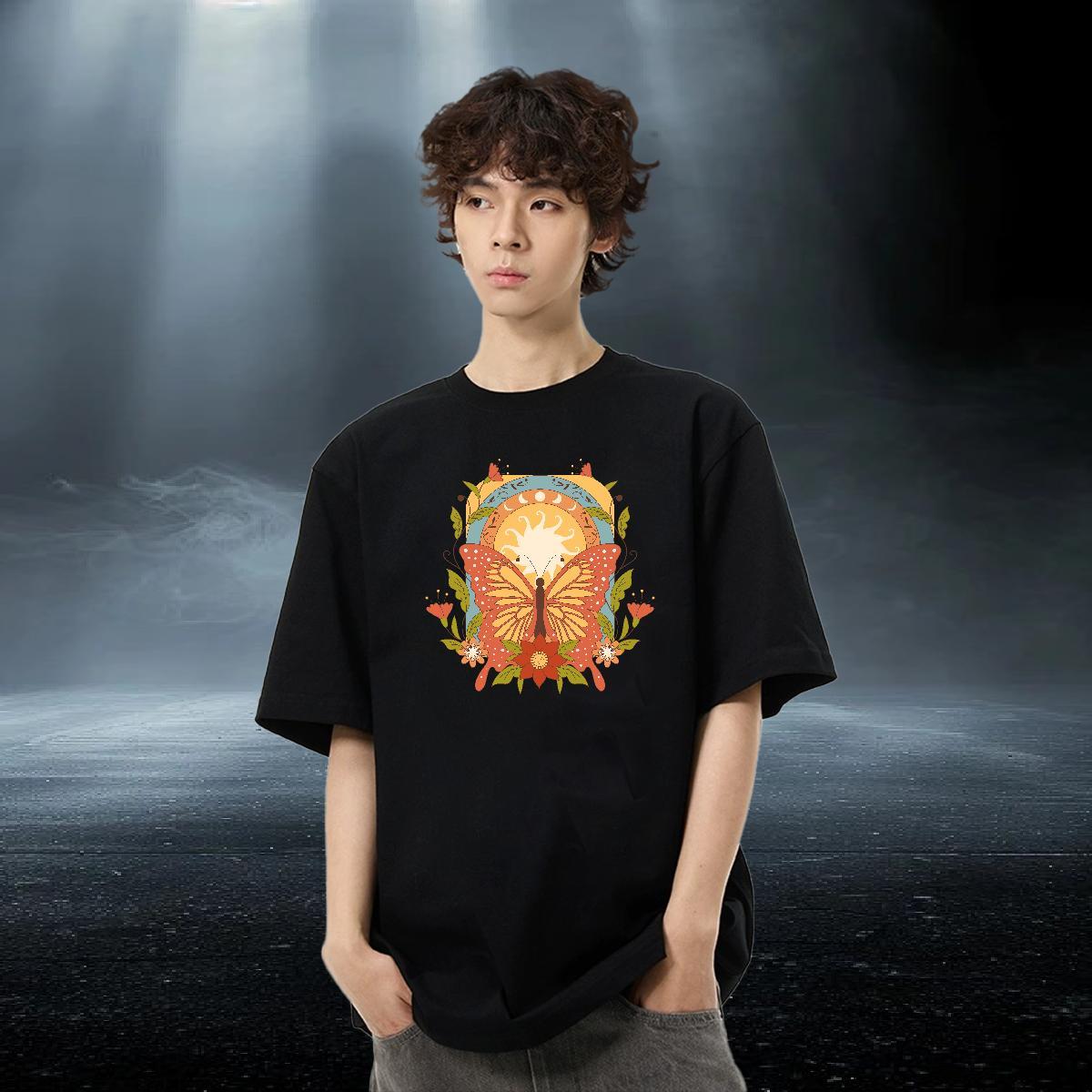 Designer Men Tees 230g Pure Cotton Hip Hop Street Butterfly Custom Printed O Neck Short Sleeves DIY T Shirt For Man Polos