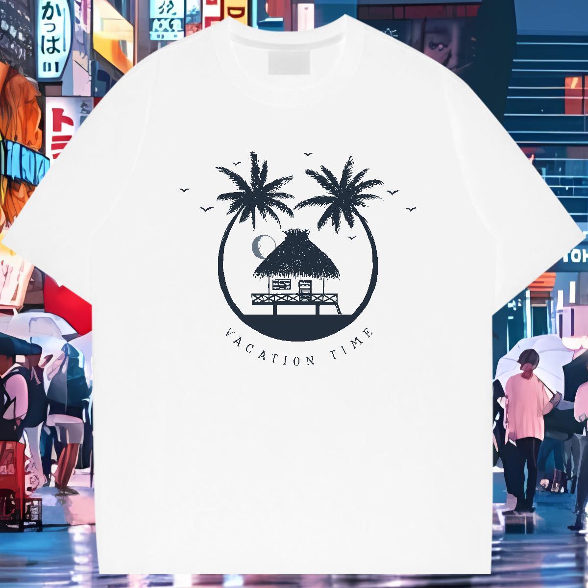 Fashion New T-Shirts 230g Cotton tree High Street Hip Hop Tshirts O Neck Short Sleeves Soft Mens Tshirts Oversized 4XL