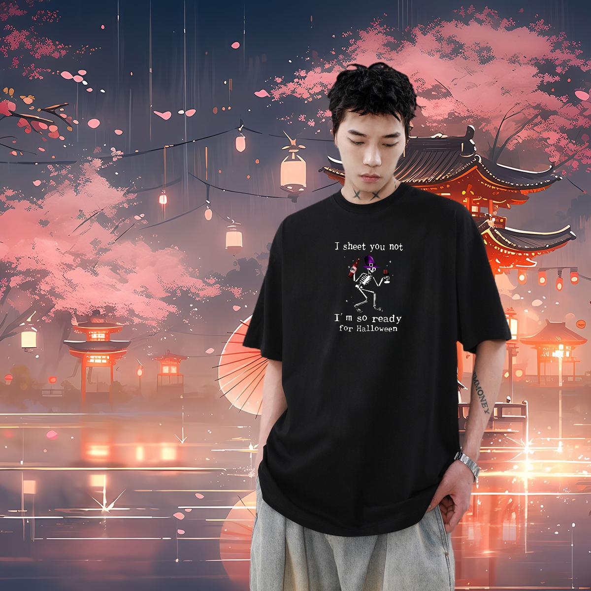 Casual New T shirt 230g Pure Cotton halloween Street wear Hip Hop Tops Crew Neck Brand Couples T Shirts Oversized