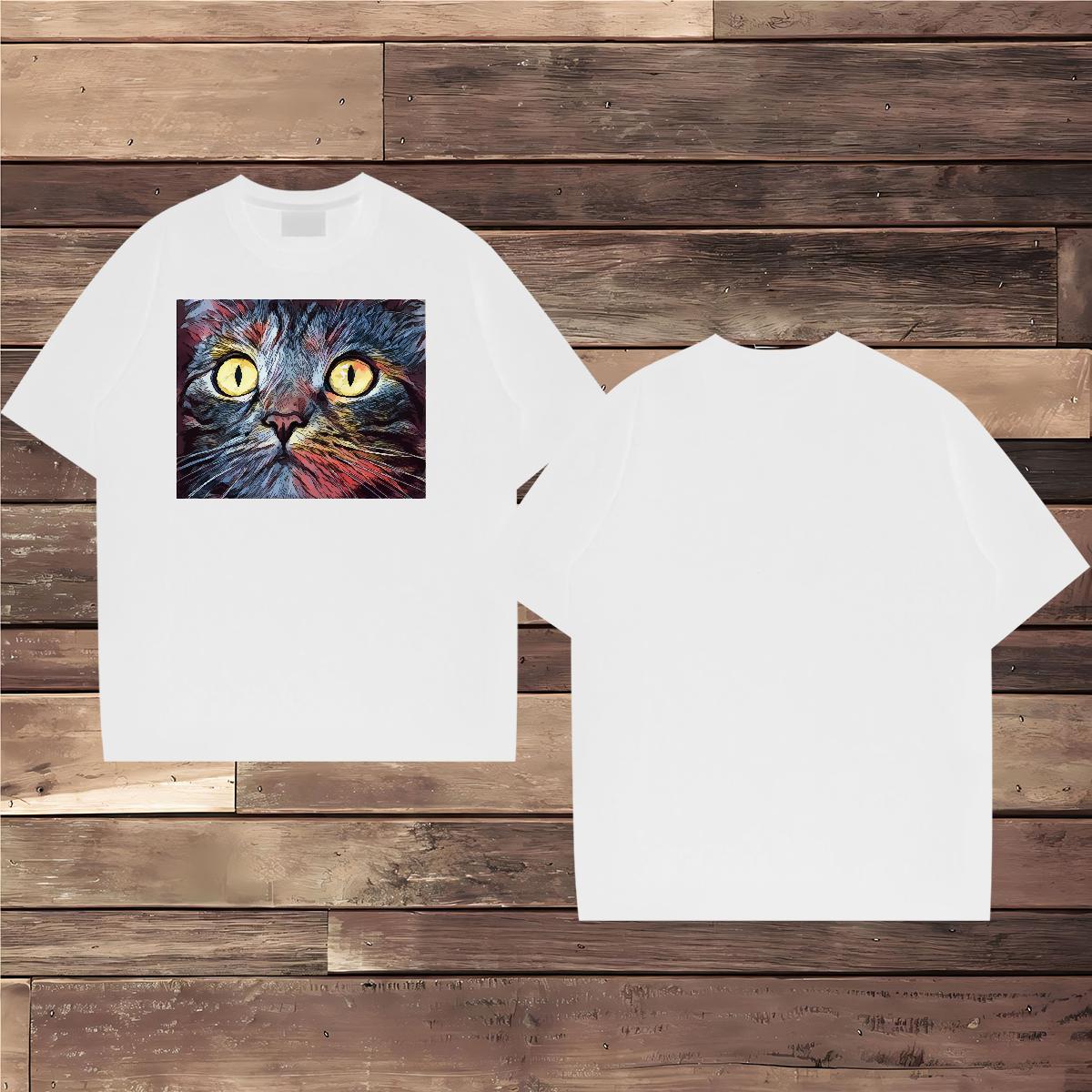Fashion Mens T Shirts 230g Pure Cotton cat Home Outdoor Tees Short Sleeve O-Neck Brand Couples T Shirts Floral Print